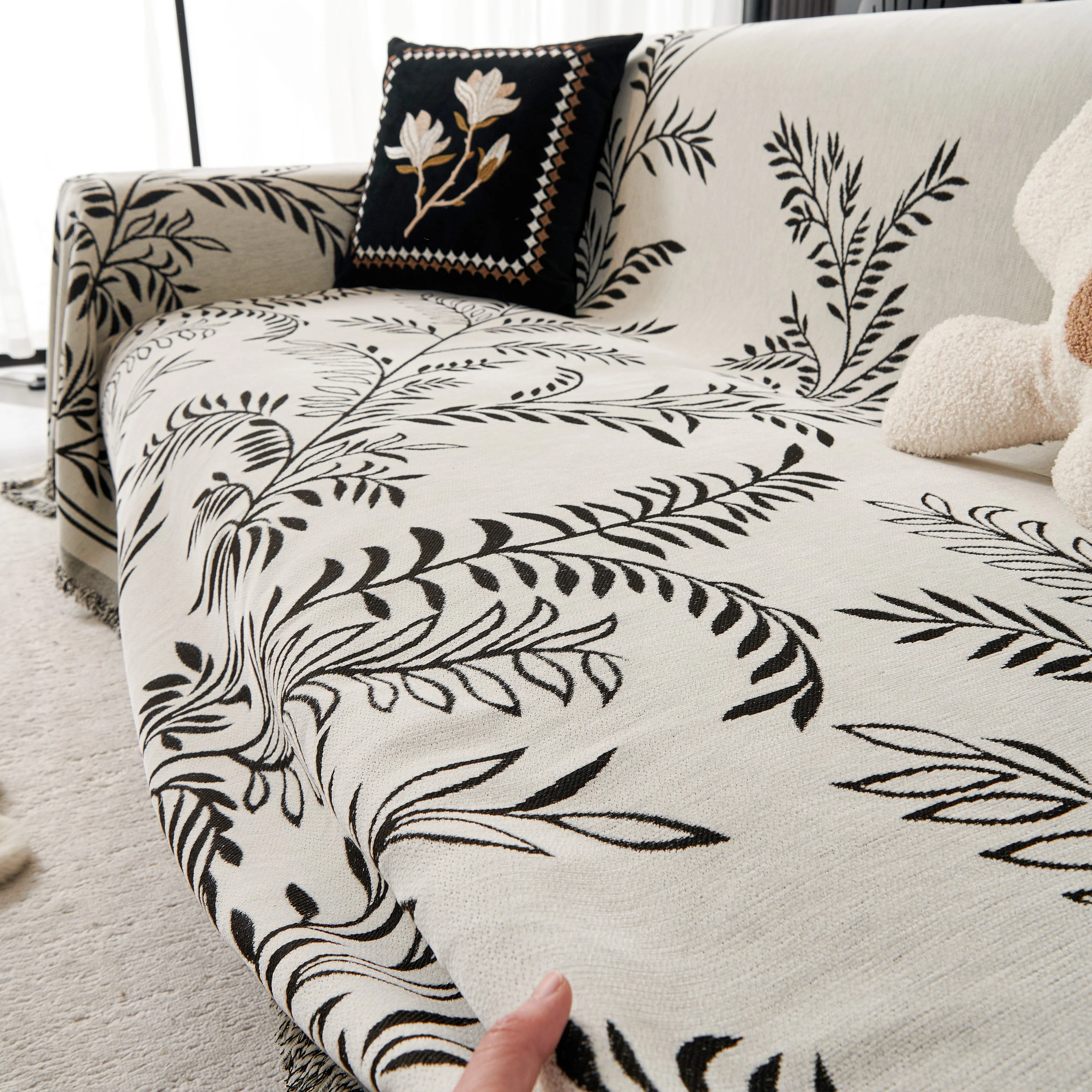 Modern Minimalist Chenille Willow Leaf Pattern Couch Cover Blanket, Luxurious Blankets for The Sofa - Image 30