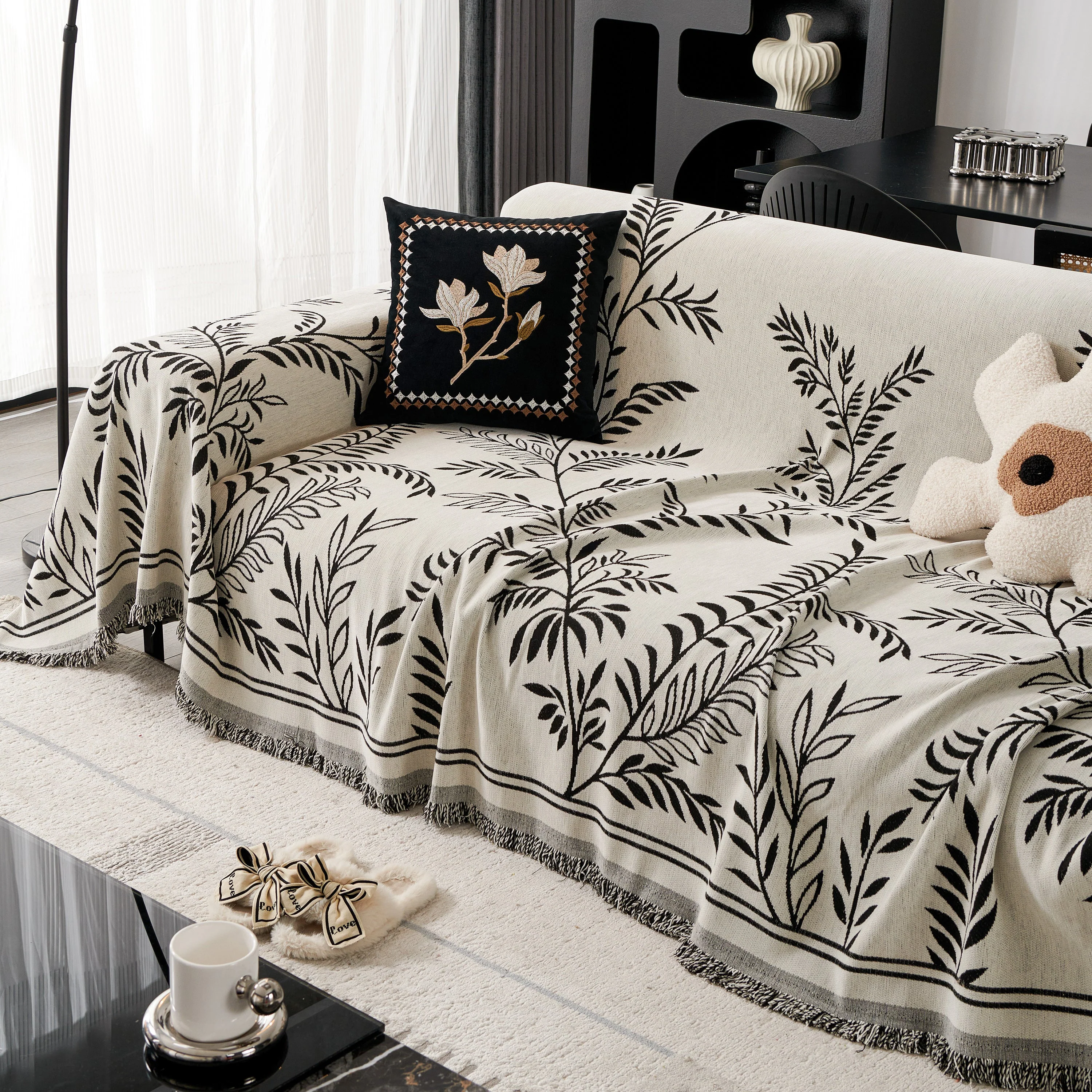 Modern Minimalist Chenille Willow Leaf Pattern Couch Cover Blanket, Luxurious Blankets for The Sofa - Image 31