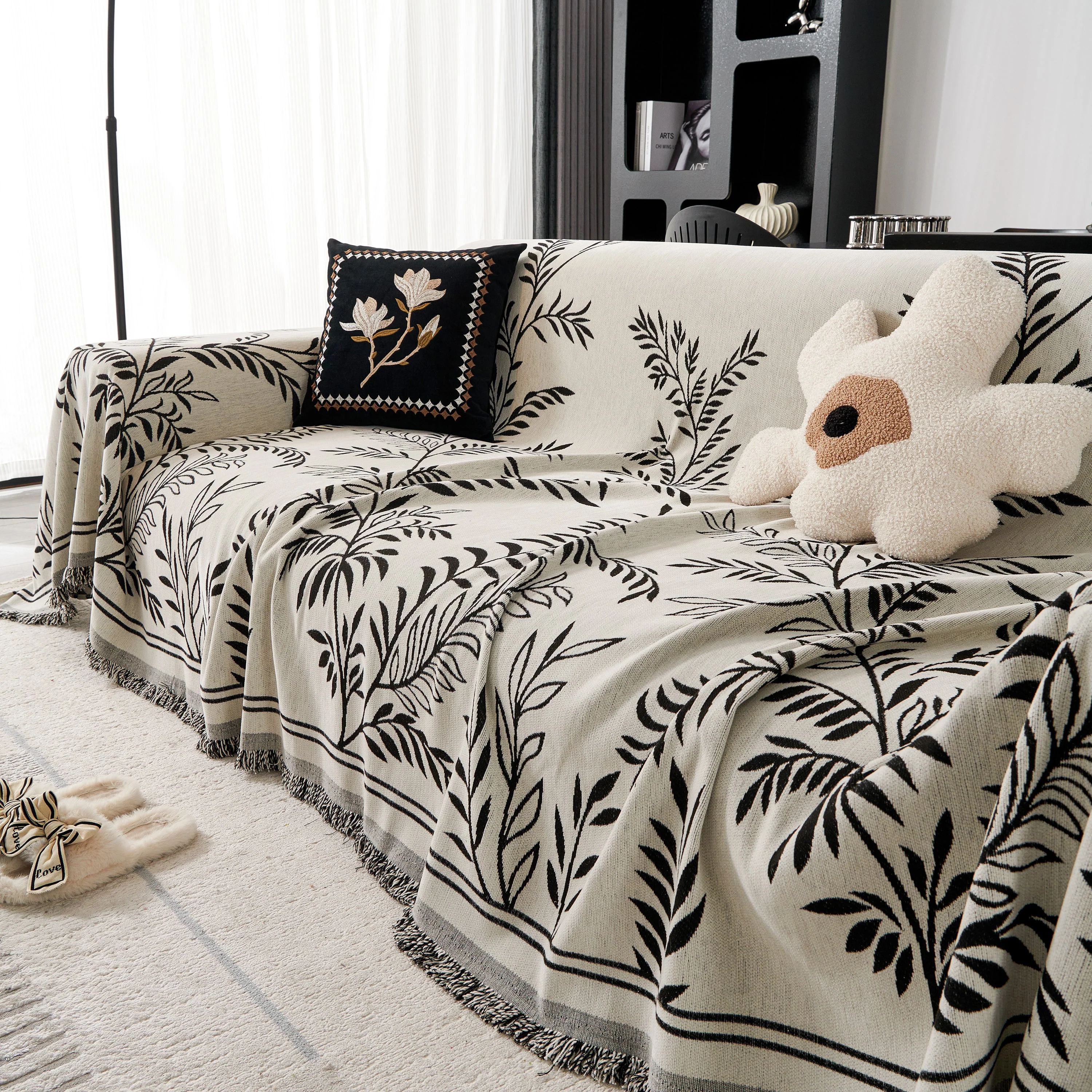 Modern Minimalist Chenille Willow Leaf Pattern Couch Cover Blanket, Luxurious Blankets for The Sofa - Image 32
