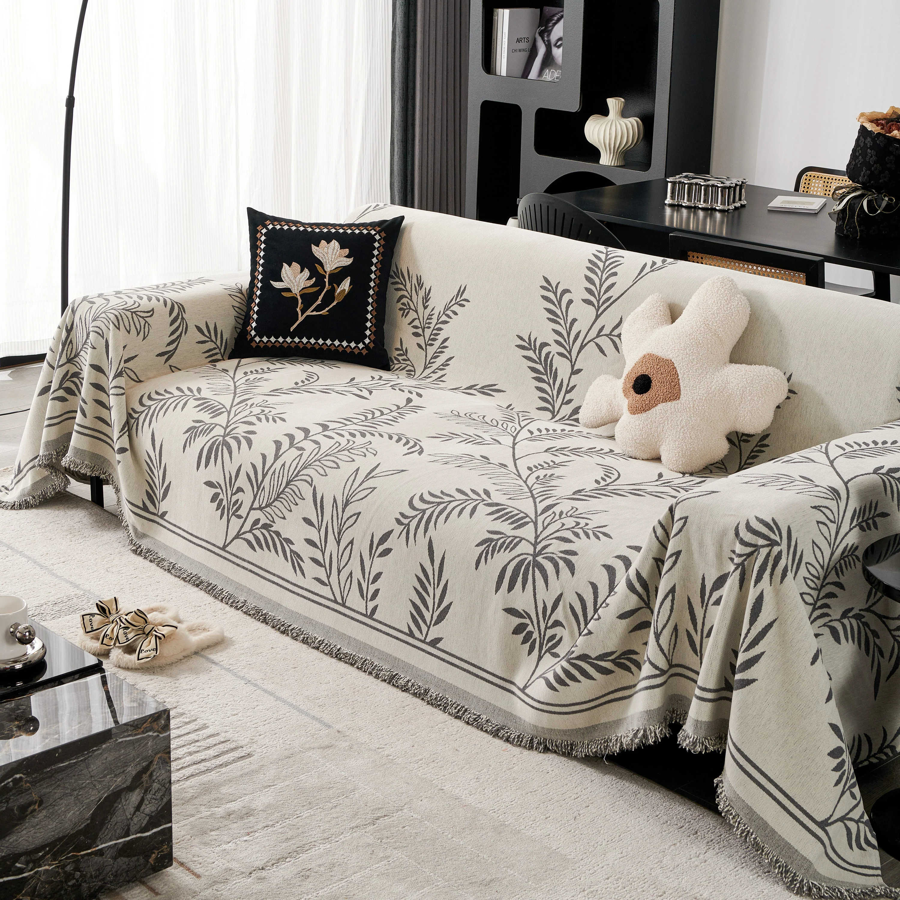 Modern Minimalist Chenille Willow Leaf Pattern Couch Cover Blanket, Luxurious Blankets for The Sofa - Image 34