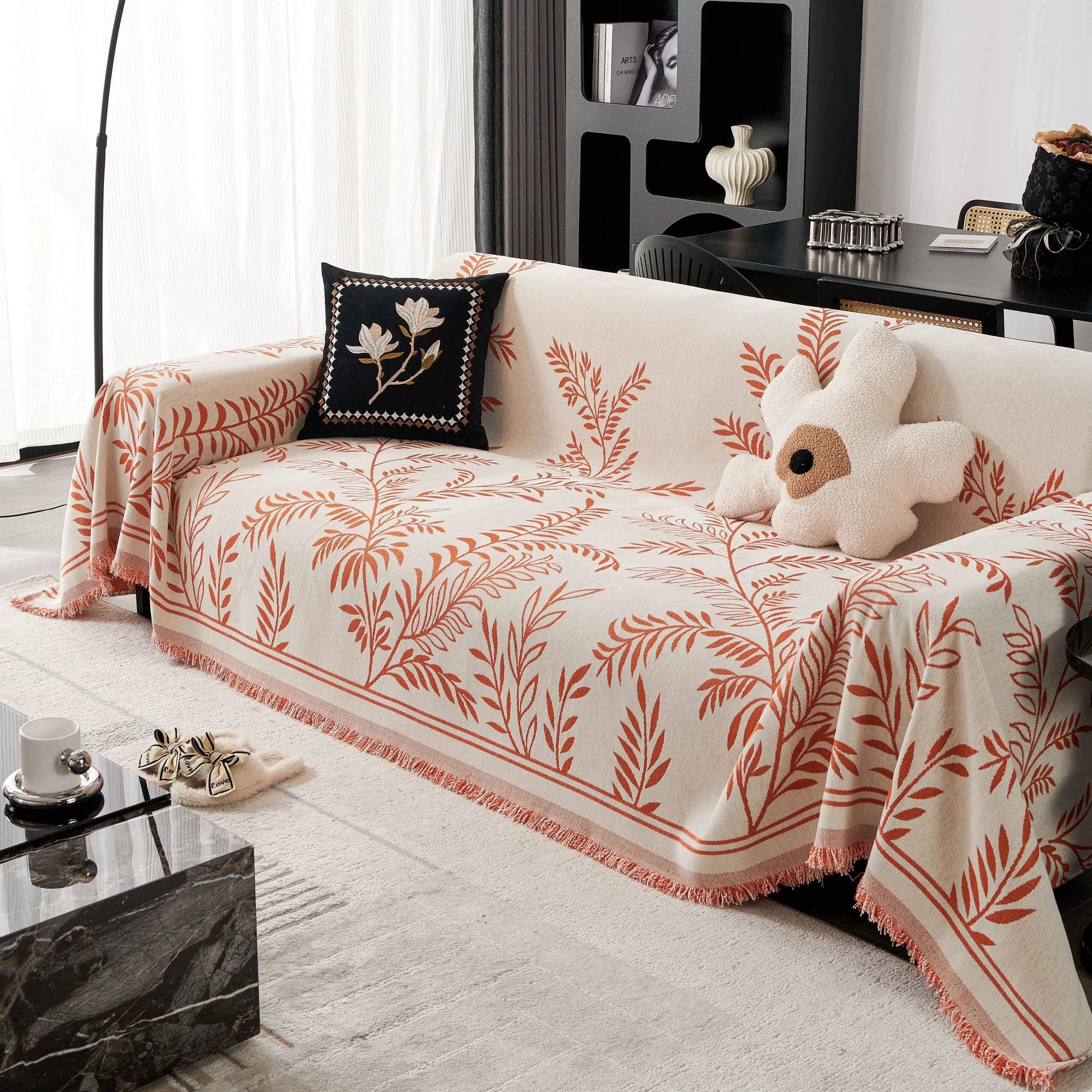 Modern Minimalist Chenille Willow Leaf Pattern Couch Cover Blanket, Luxurious Blankets for The Sofa - Image 36
