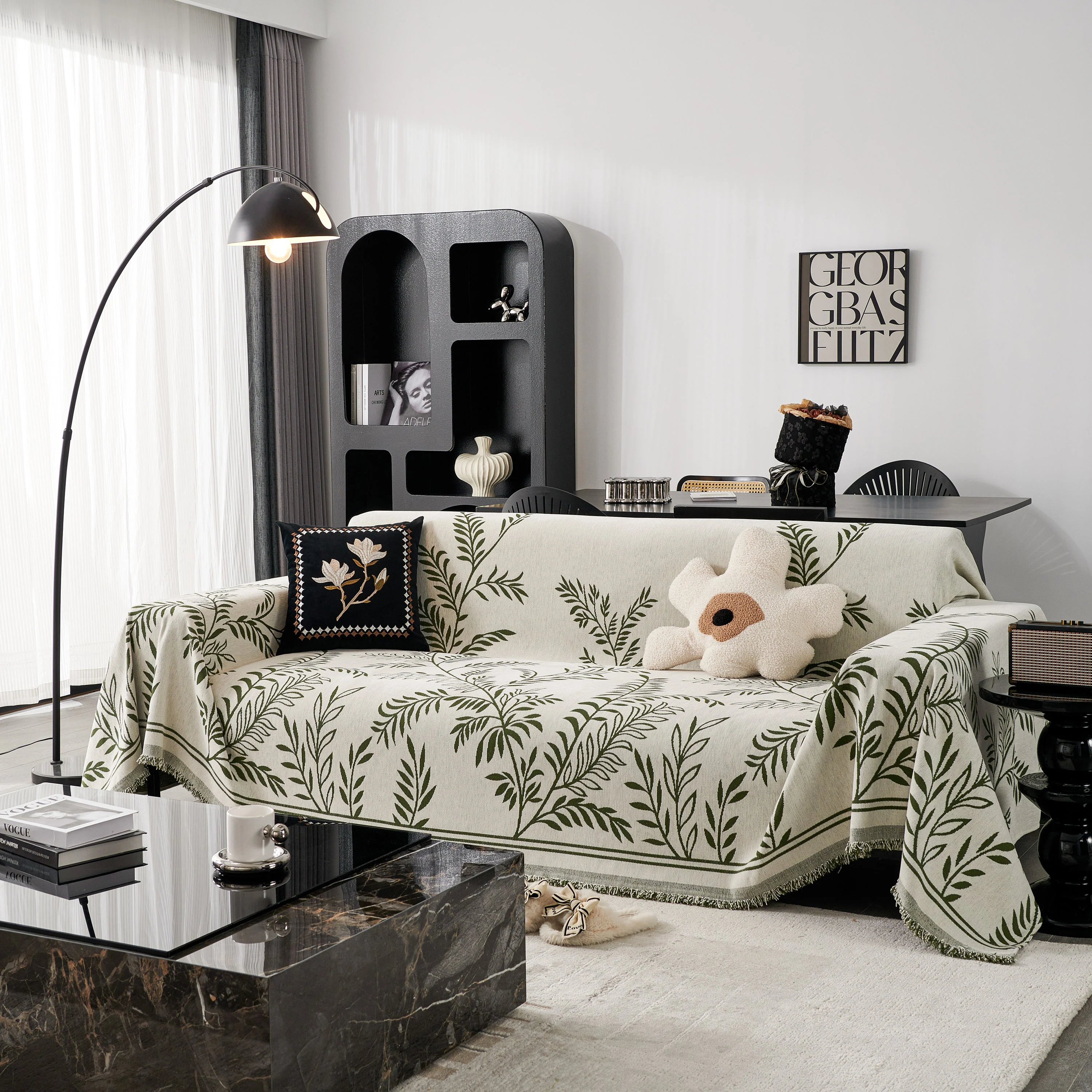 Modern Minimalist Chenille Willow Leaf Pattern Couch Cover Blanket, Luxurious Blankets for The Sofa - Image 40