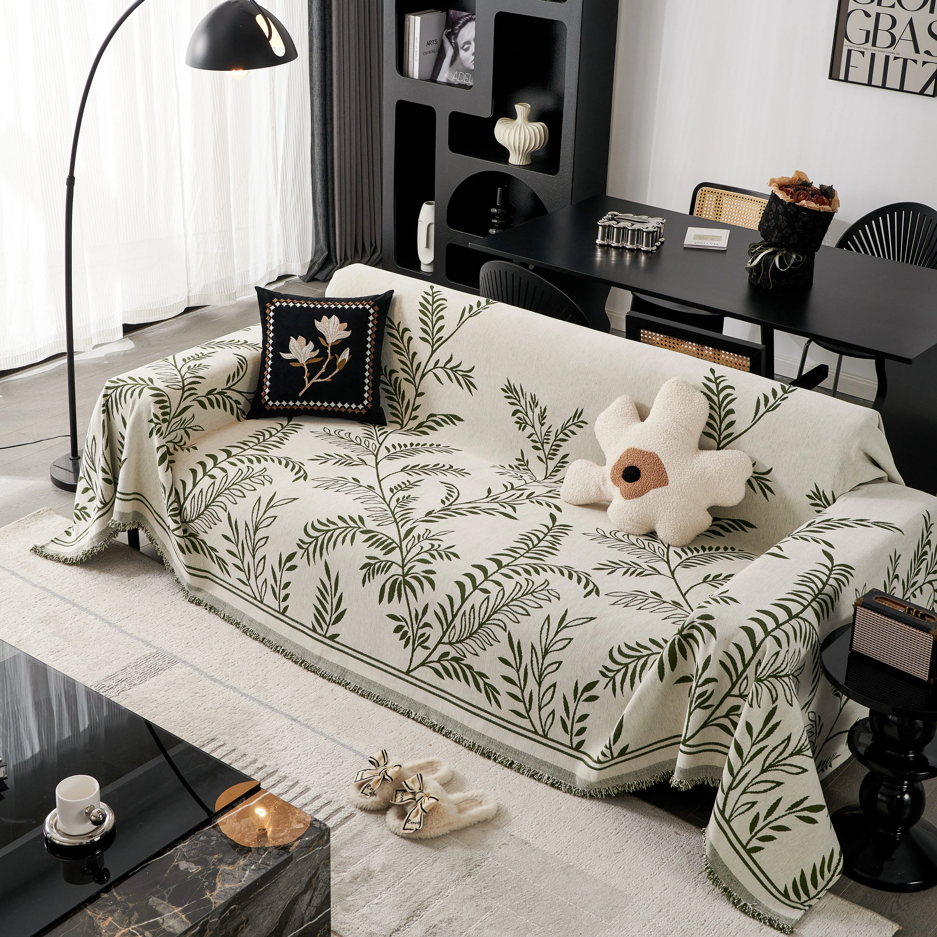 Modern Minimalist Chenille Willow Leaf Pattern Couch Cover Blanket, Luxurious Blankets for The Sofa - Image 41