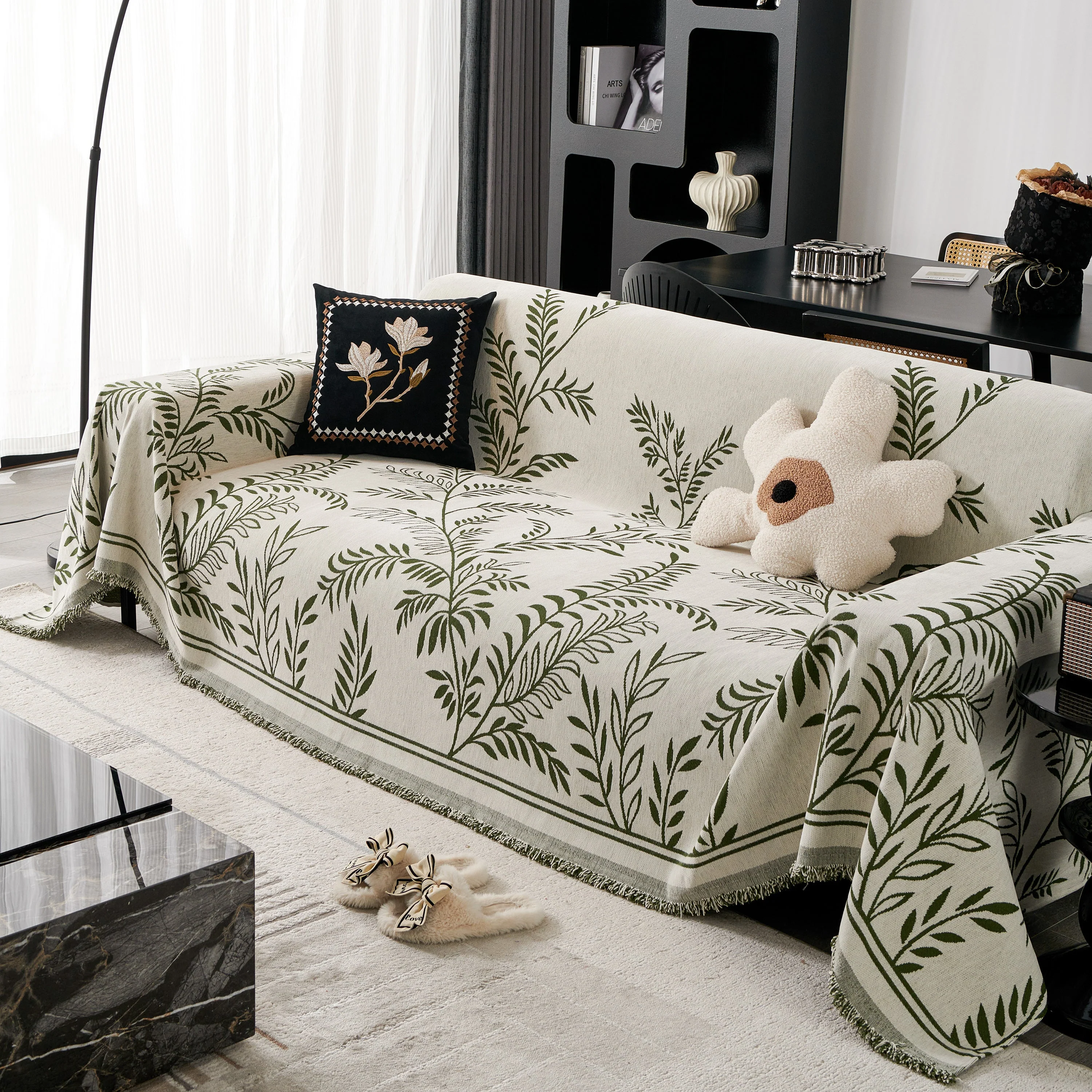 Modern Minimalist Chenille Willow Leaf Pattern Couch Cover Blanket, Luxurious Blankets for The Sofa - Image 42