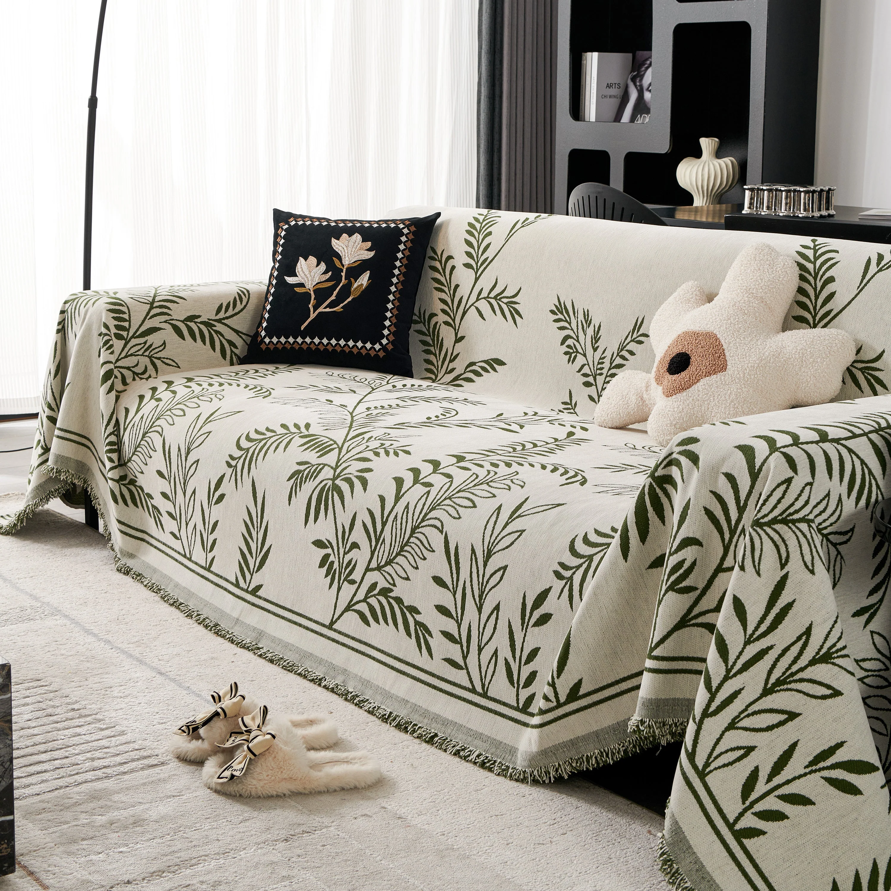Modern Minimalist Chenille Willow Leaf Pattern Couch Cover Blanket, Luxurious Blankets for The Sofa - Image 43