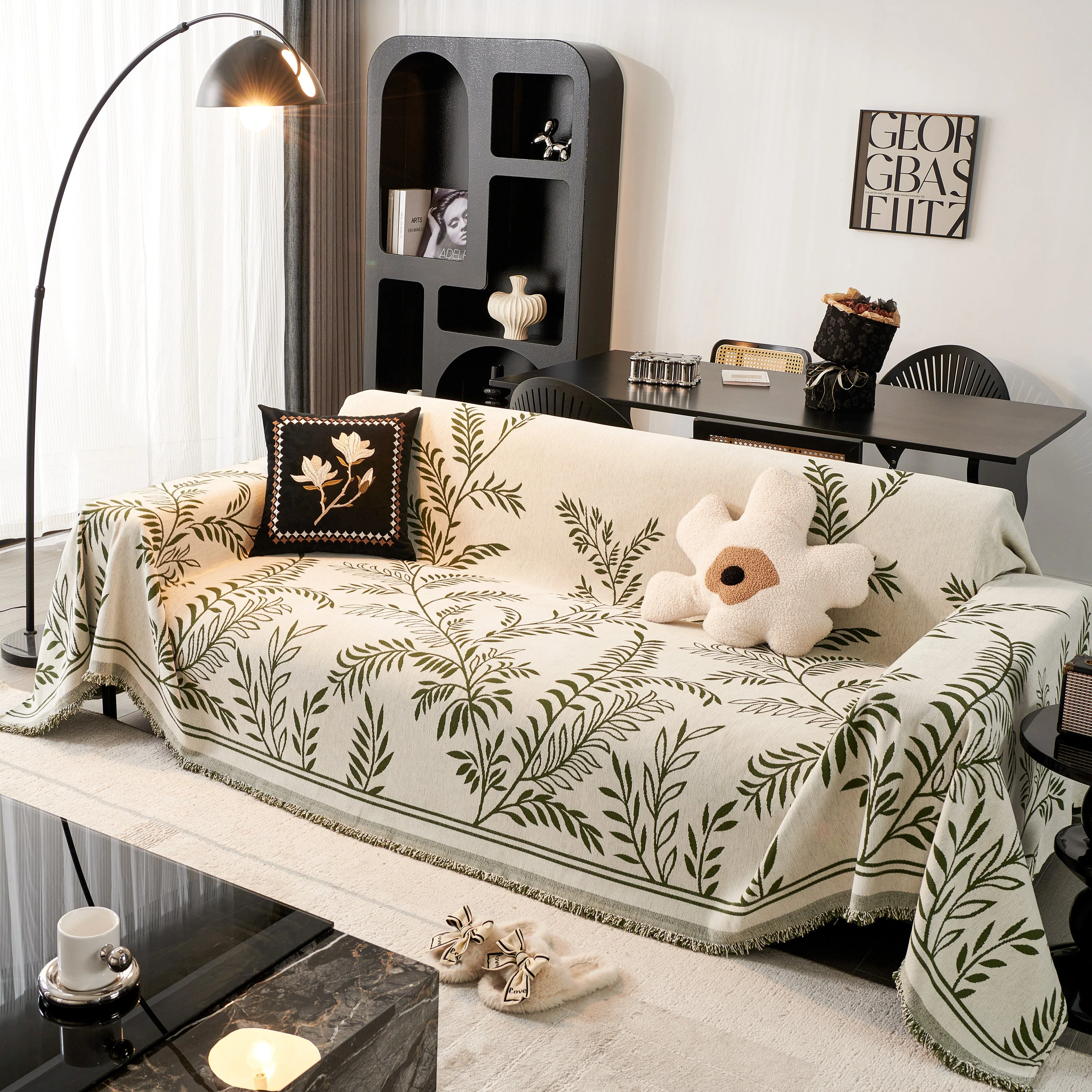 Modern Minimalist Chenille Willow Leaf Pattern Couch Cover Blanket, Luxurious Blankets for The Sofa - Image 44