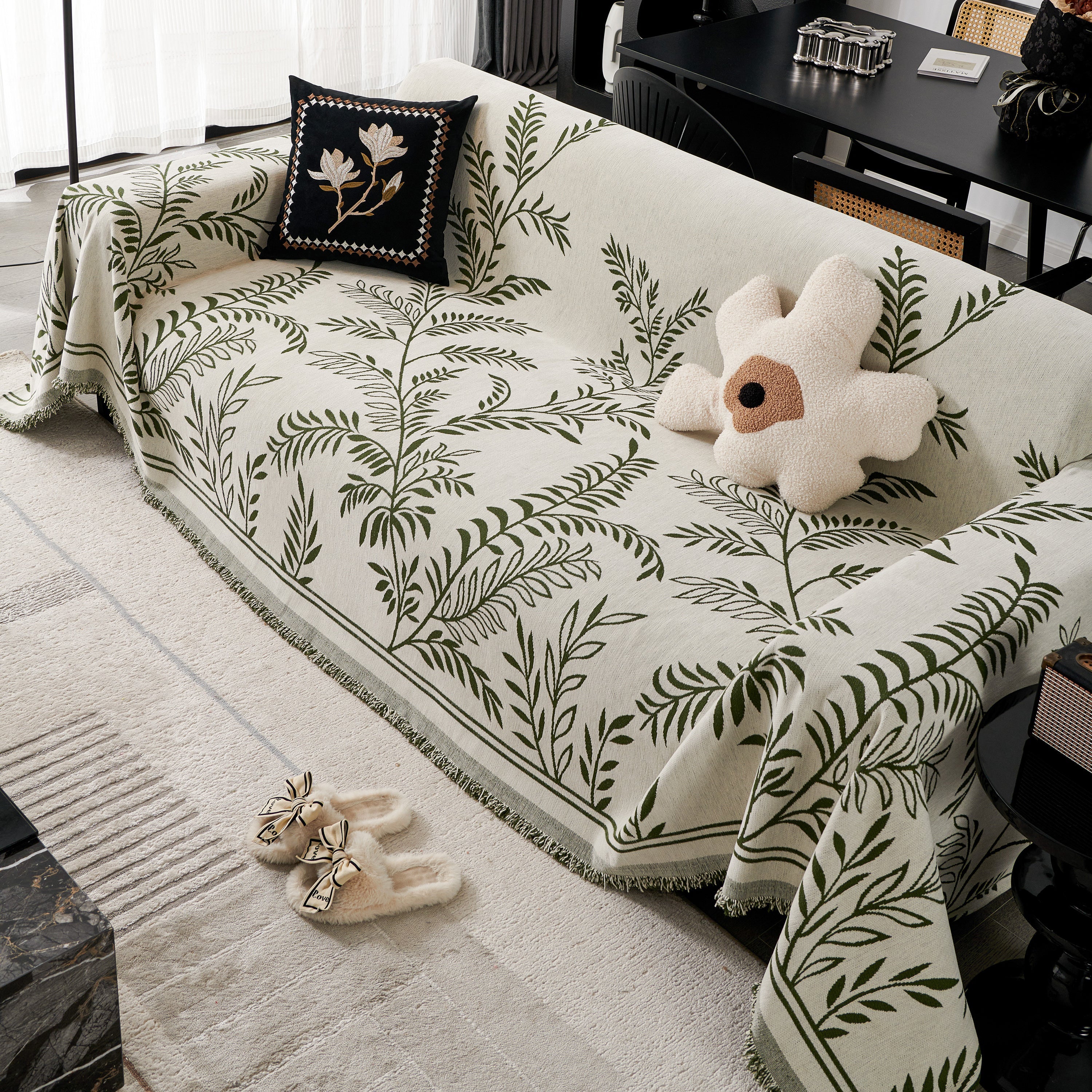 Modern Minimalist Chenille Willow Leaf Pattern Couch Cover Blanket, Luxurious Blankets for The Sofa - Image 45