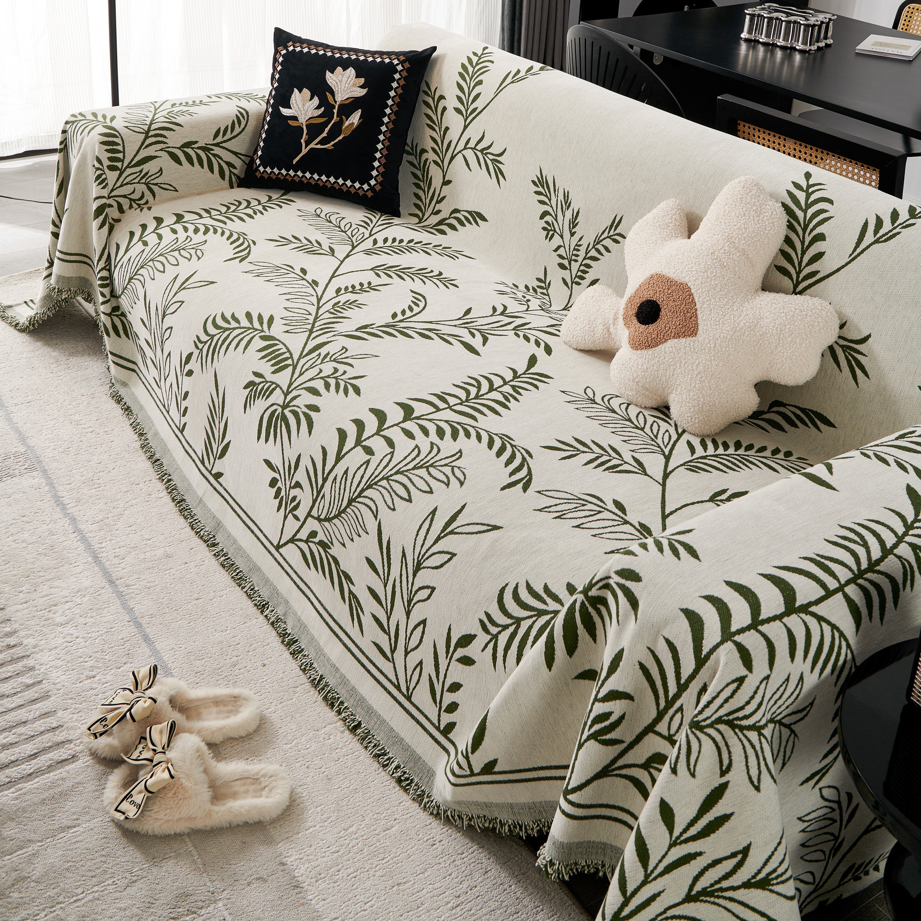 Modern Minimalist Chenille Willow Leaf Pattern Couch Cover Blanket, Luxurious Blankets for The Sofa - Image 46