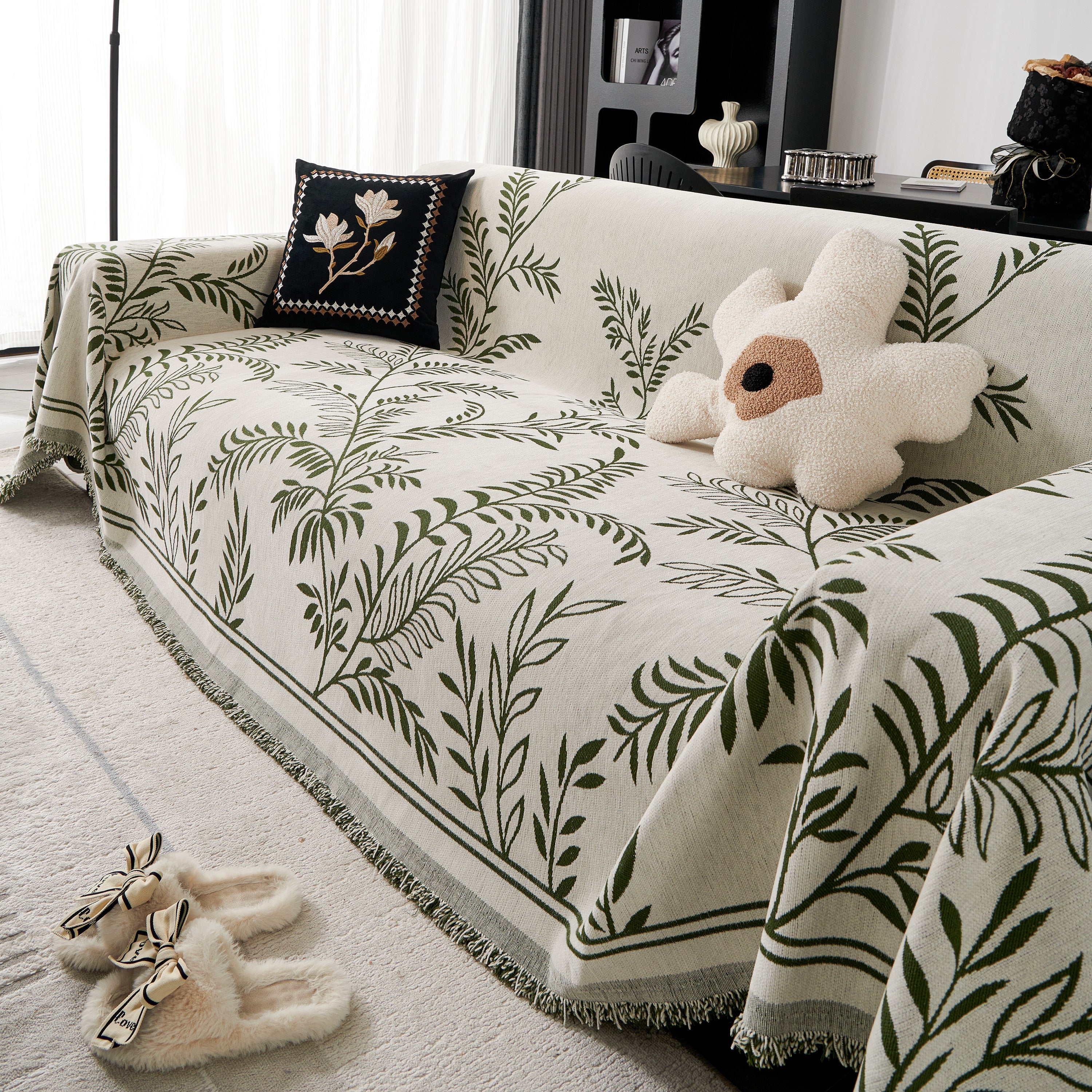 Modern Minimalist Chenille Willow Leaf Pattern Couch Cover Blanket, Luxurious Blankets for The Sofa - Image 47
