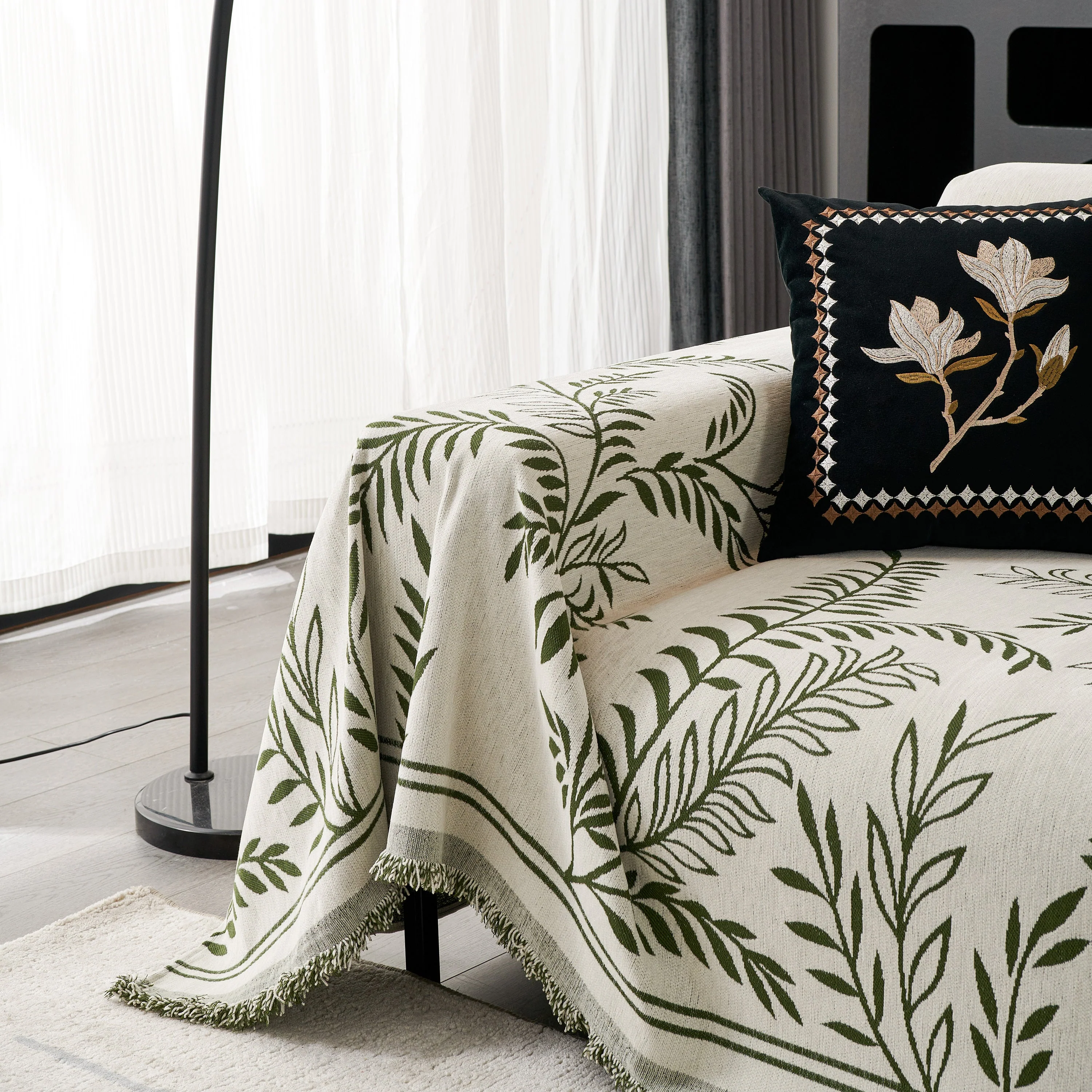 Modern Minimalist Chenille Willow Leaf Pattern Couch Cover Blanket, Luxurious Blankets for The Sofa - Image 49
