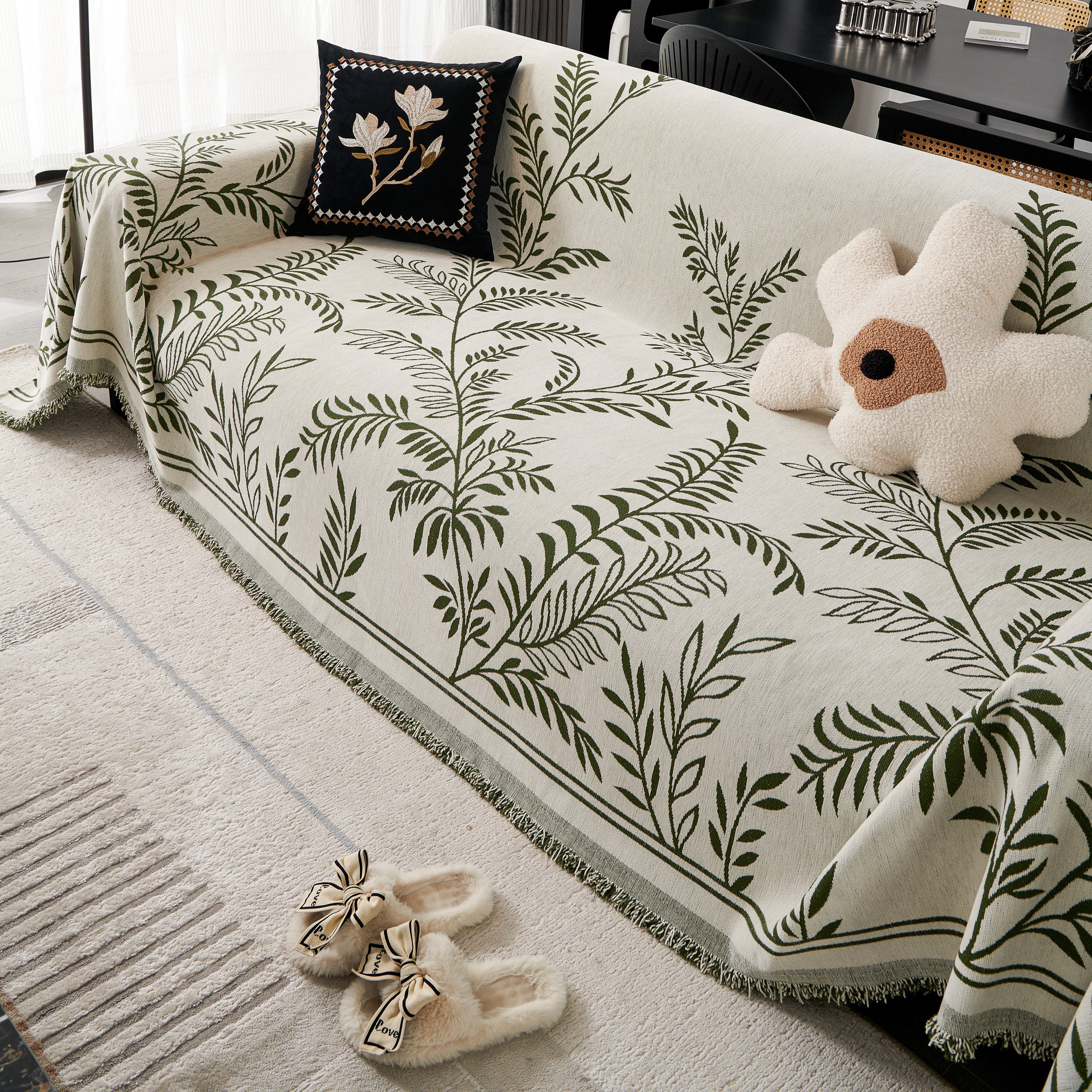 Modern Minimalist Chenille Willow Leaf Pattern Couch Cover Blanket, Luxurious Blankets for The Sofa - Image 50