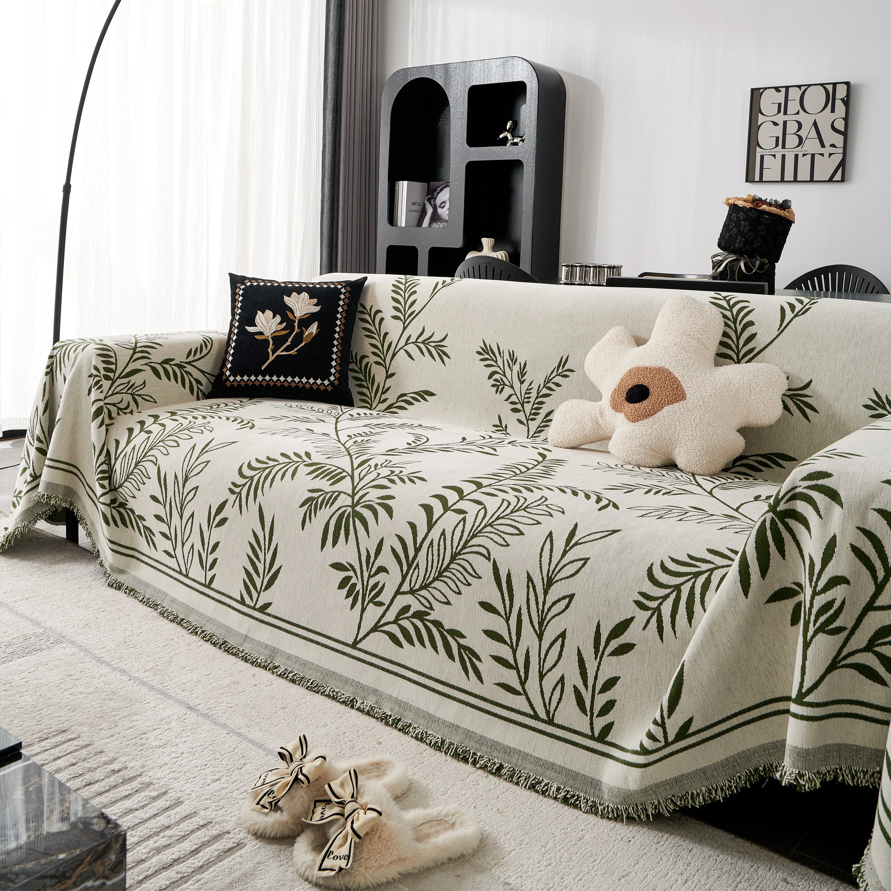 Modern Minimalist Chenille Willow Leaf Pattern Couch Cover Blanket, Luxurious Blankets for The Sofa - Image 51