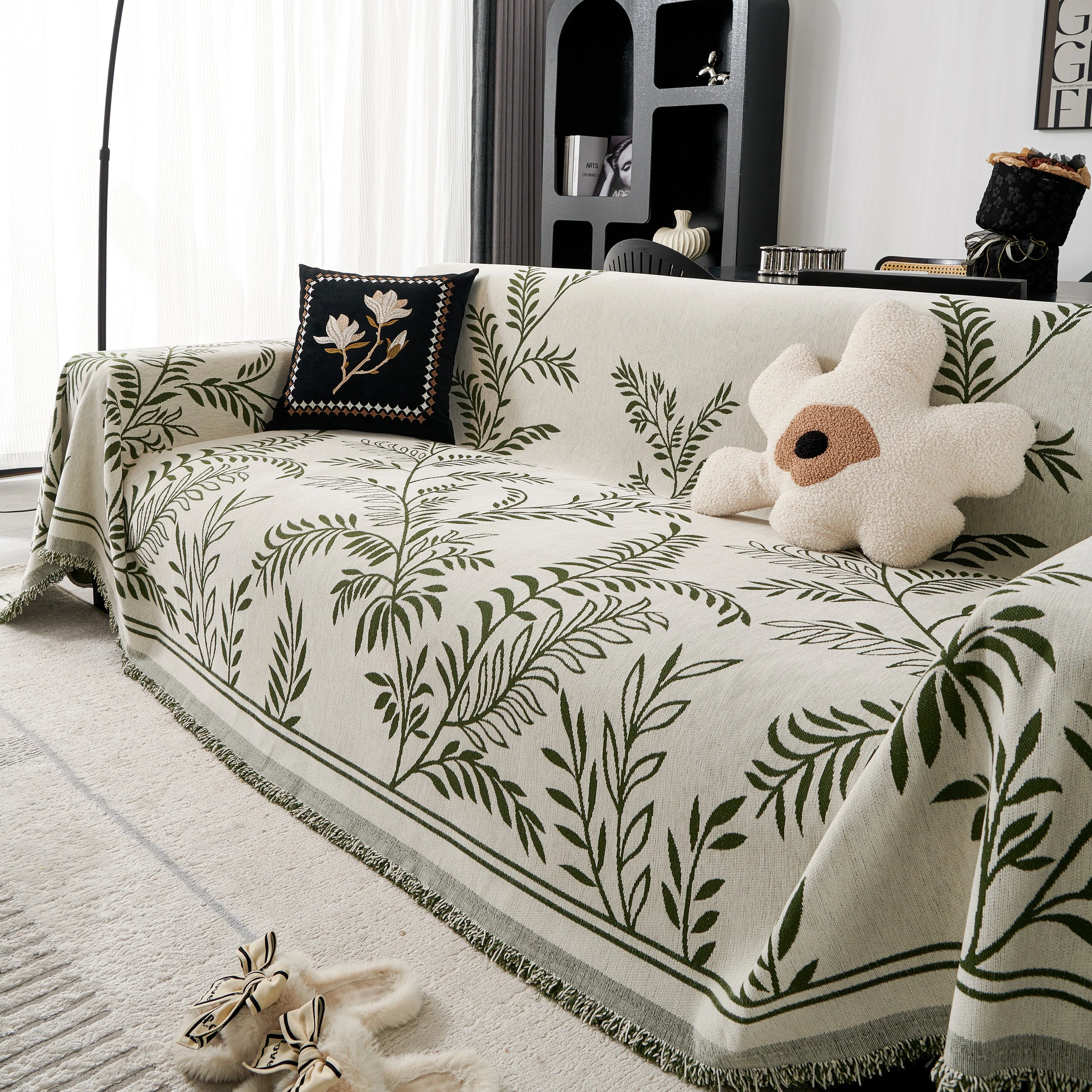 Modern Minimalist Chenille Willow Leaf Pattern Couch Cover Blanket, Luxurious Blankets for The Sofa - Image 52