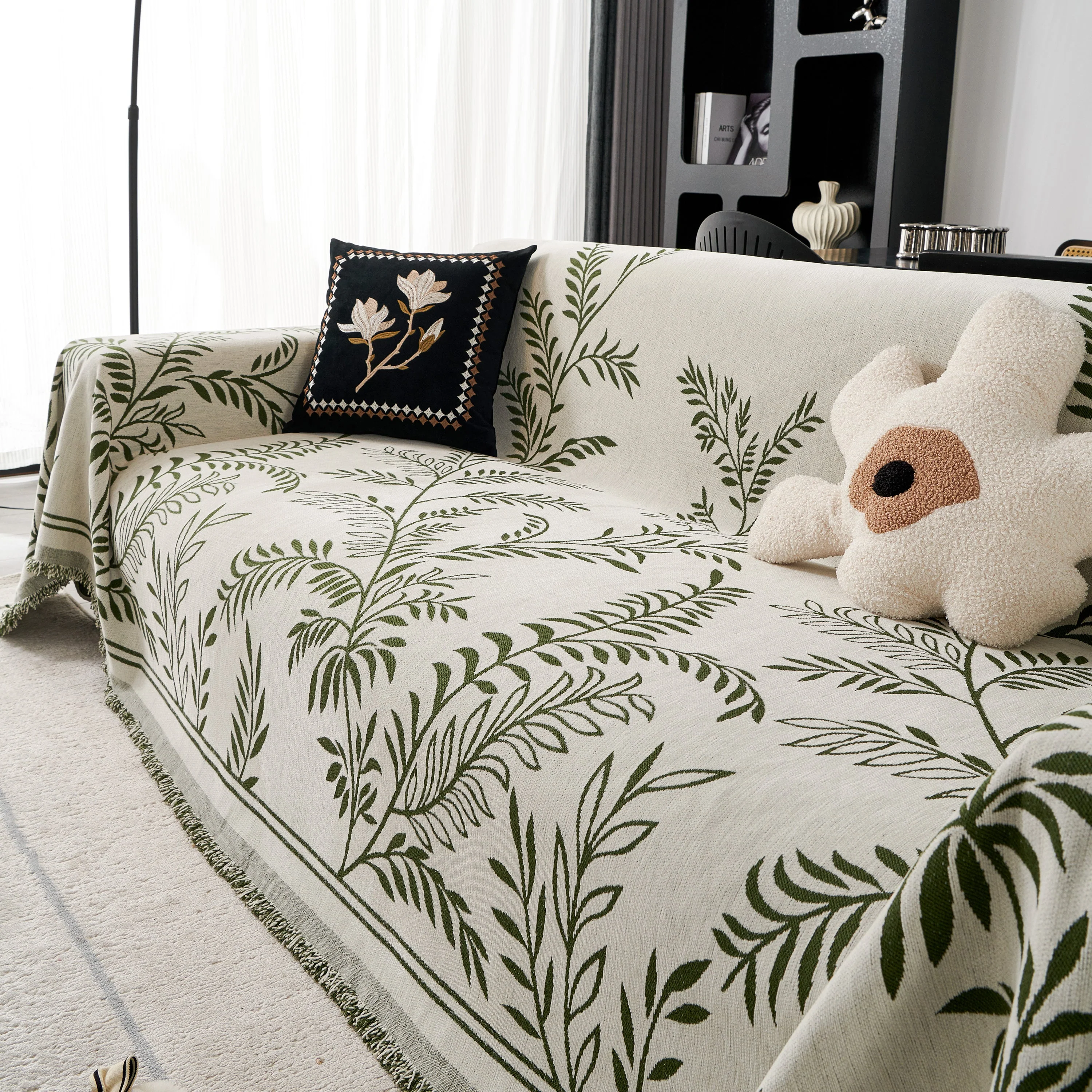 Modern Minimalist Chenille Willow Leaf Pattern Couch Cover Blanket, Luxurious Blankets for The Sofa - Image 53