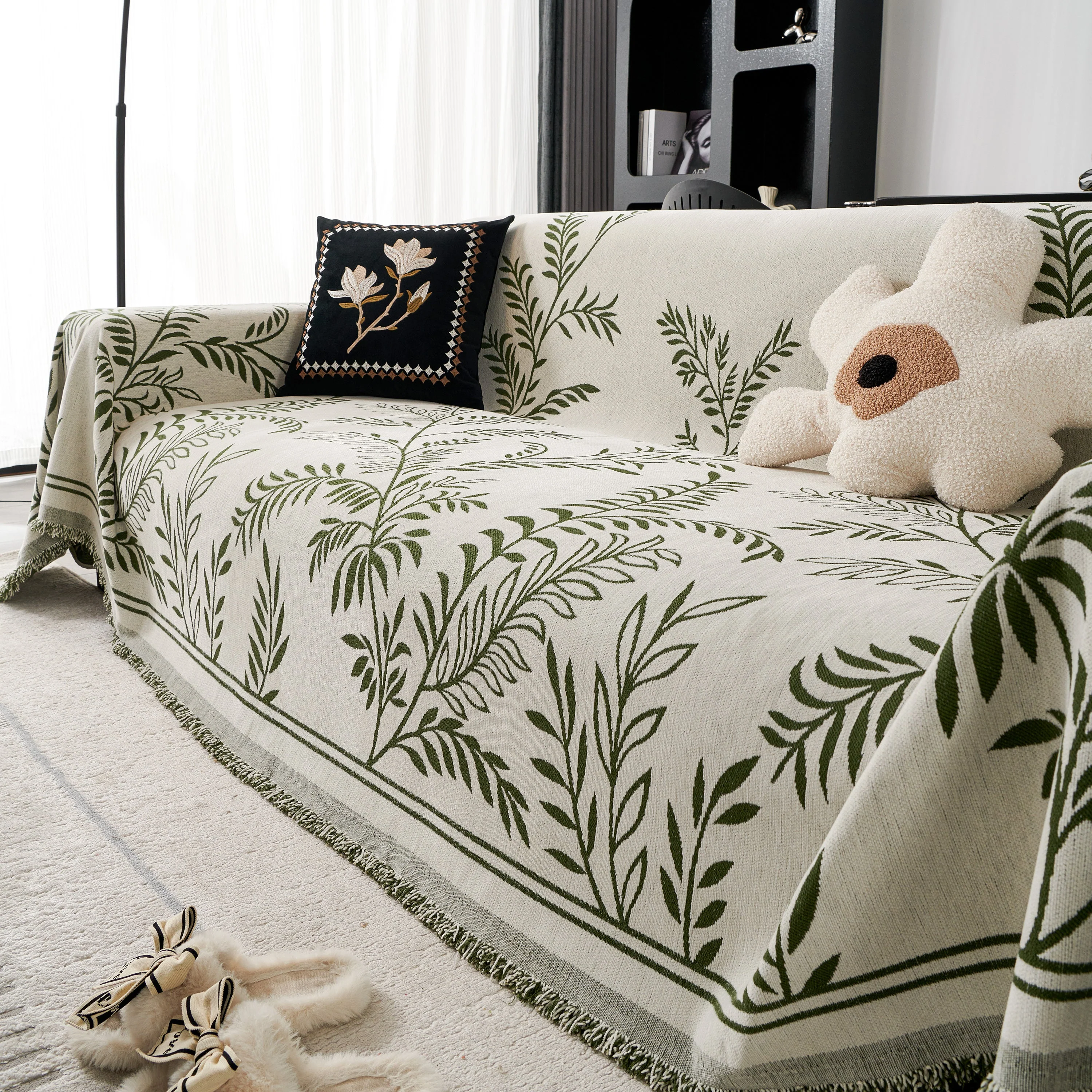 Modern Minimalist Chenille Willow Leaf Pattern Couch Cover Blanket, Luxurious Blankets for The Sofa - Image 54