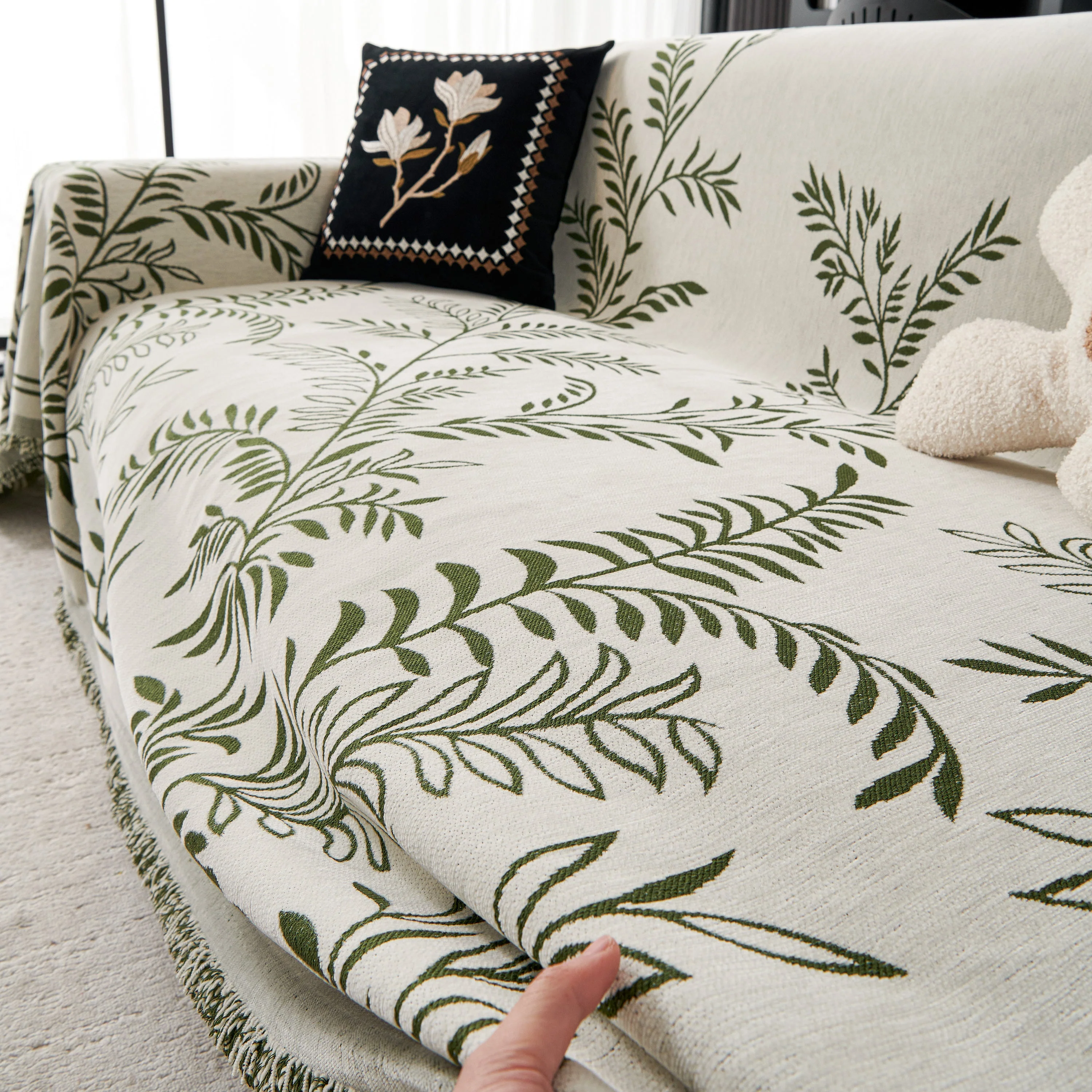 Modern Minimalist Chenille Willow Leaf Pattern Couch Cover Blanket, Luxurious Blankets for The Sofa - Image 55