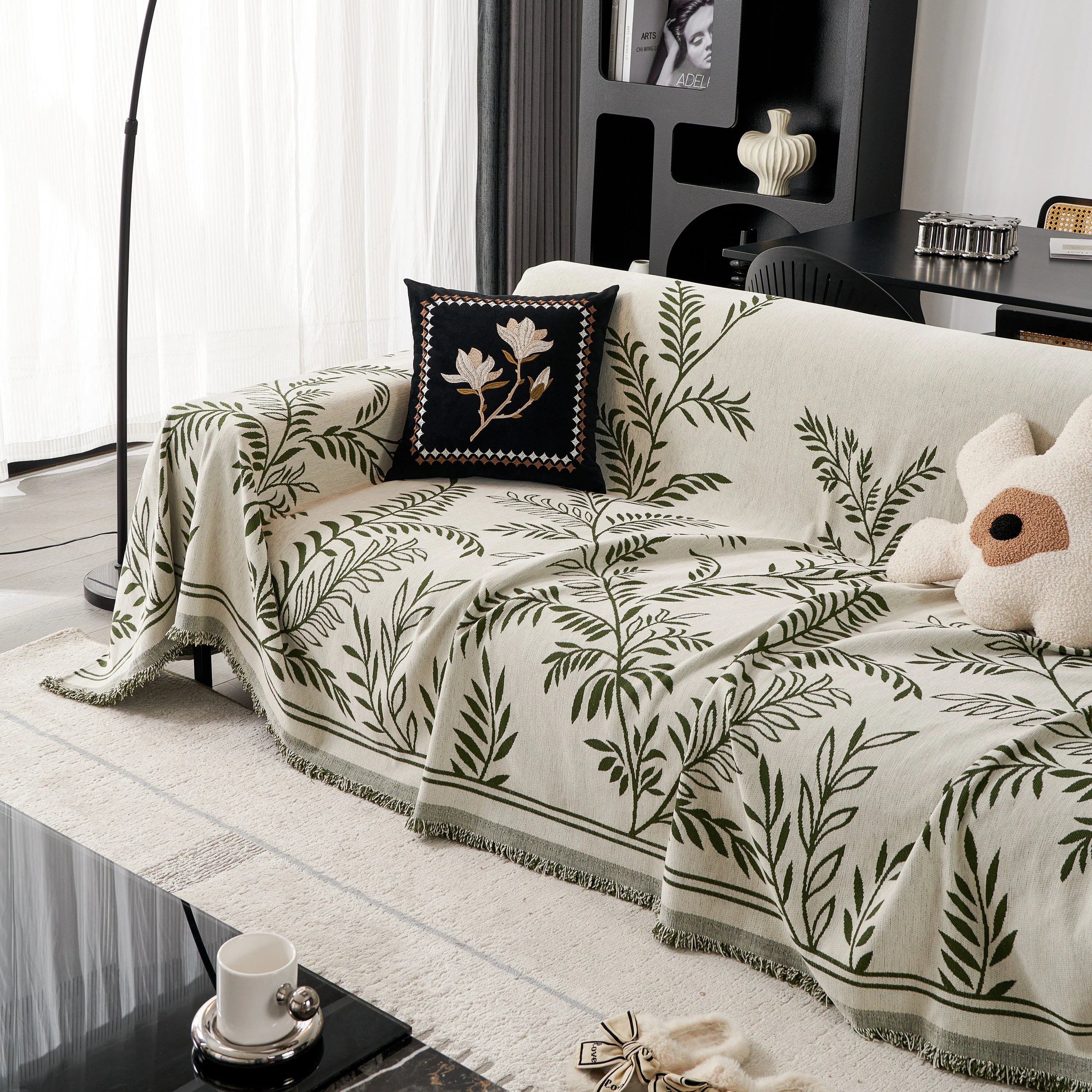 Modern Minimalist Chenille Willow Leaf Pattern Couch Cover Blanket, Luxurious Blankets for The Sofa - Image 56