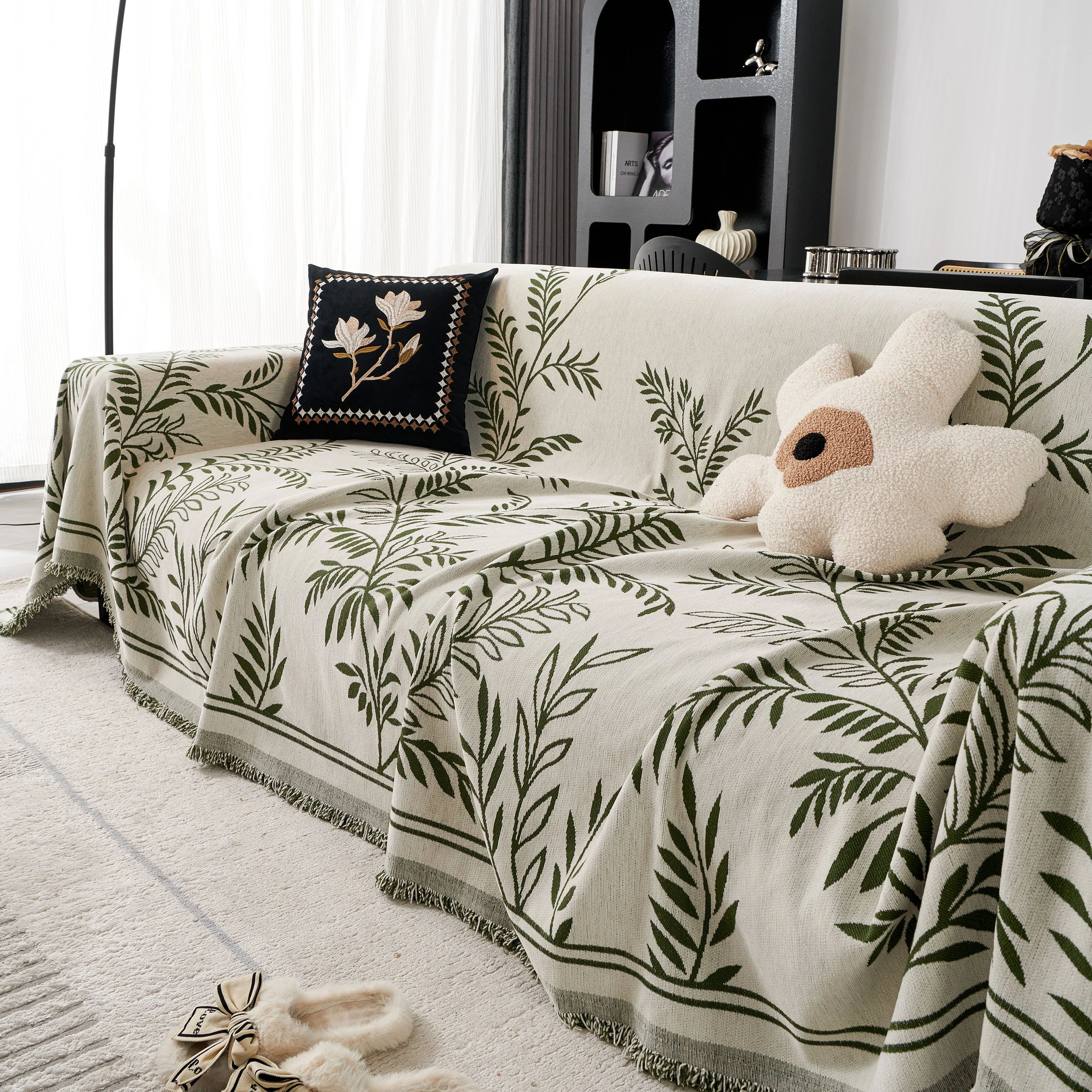 Modern Minimalist Chenille Willow Leaf Pattern Couch Cover Blanket, Luxurious Blankets for The Sofa - Image 57