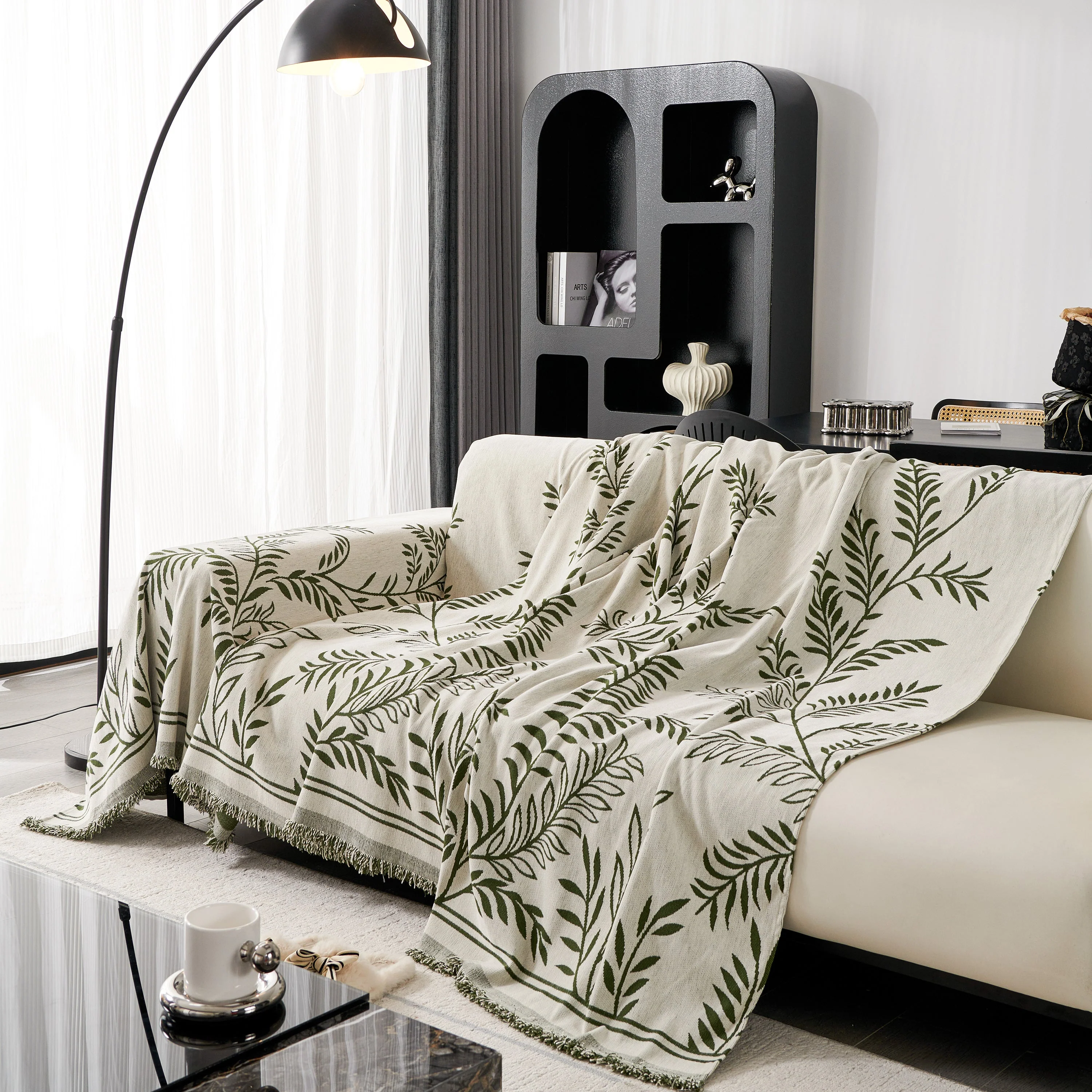 Modern Minimalist Chenille Willow Leaf Pattern Couch Cover Blanket, Luxurious Blankets for The Sofa - Image 60