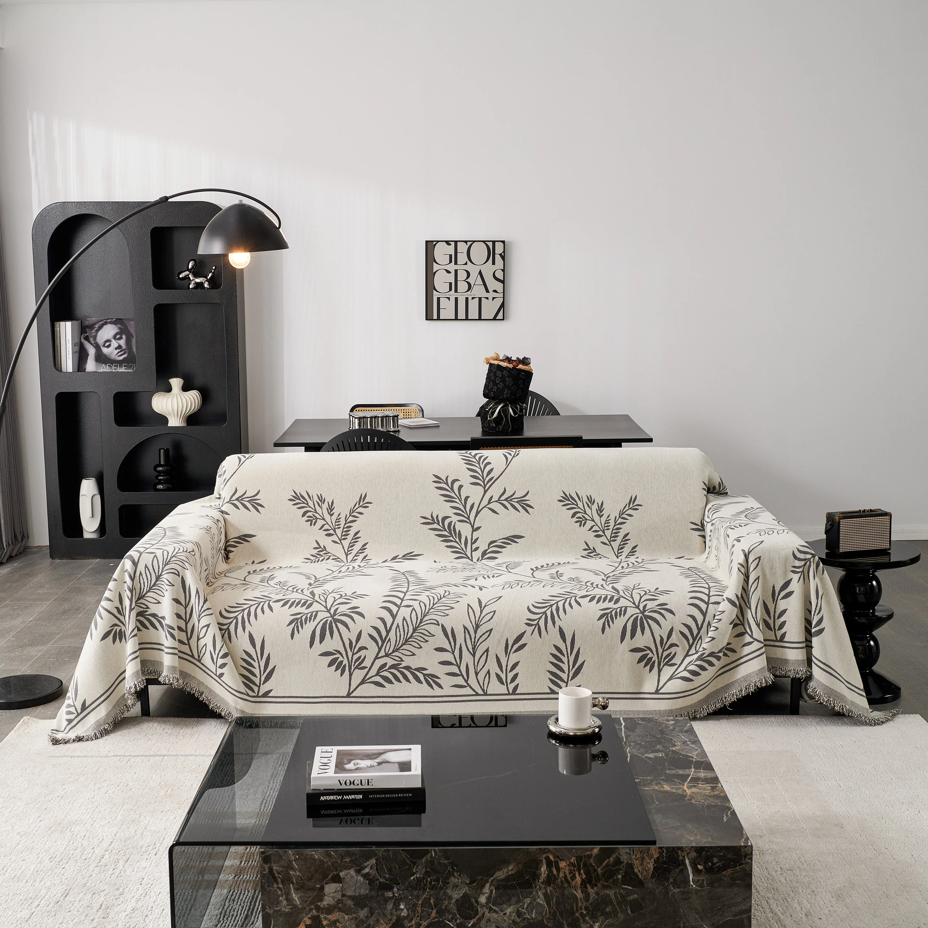 Modern Minimalist Chenille Willow Leaf Pattern Couch Cover Blanket, Luxurious Blankets for The Sofa - Image 68