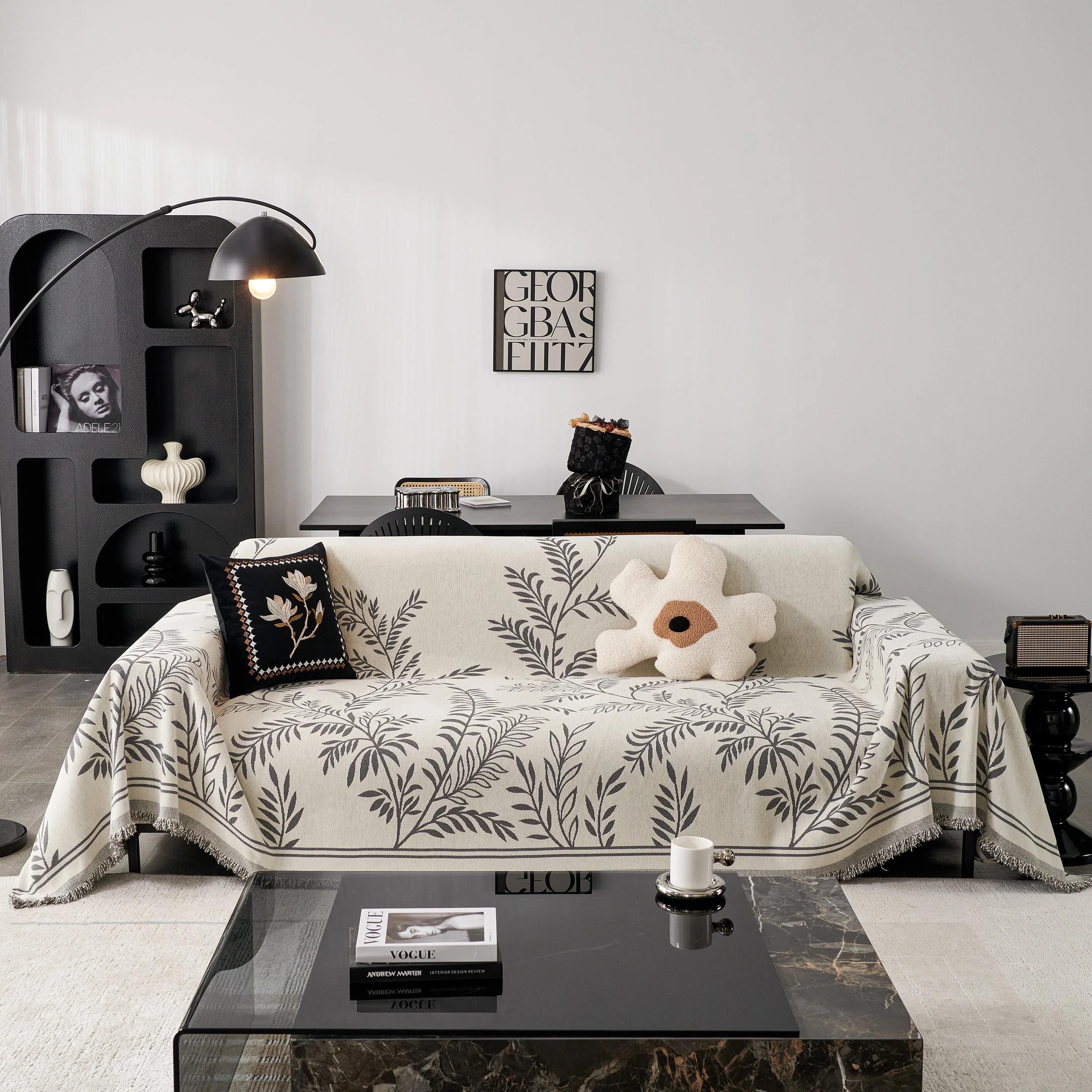 Modern Minimalist Chenille Willow Leaf Pattern Couch Cover Blanket, Luxurious Blankets for The Sofa - Image 69