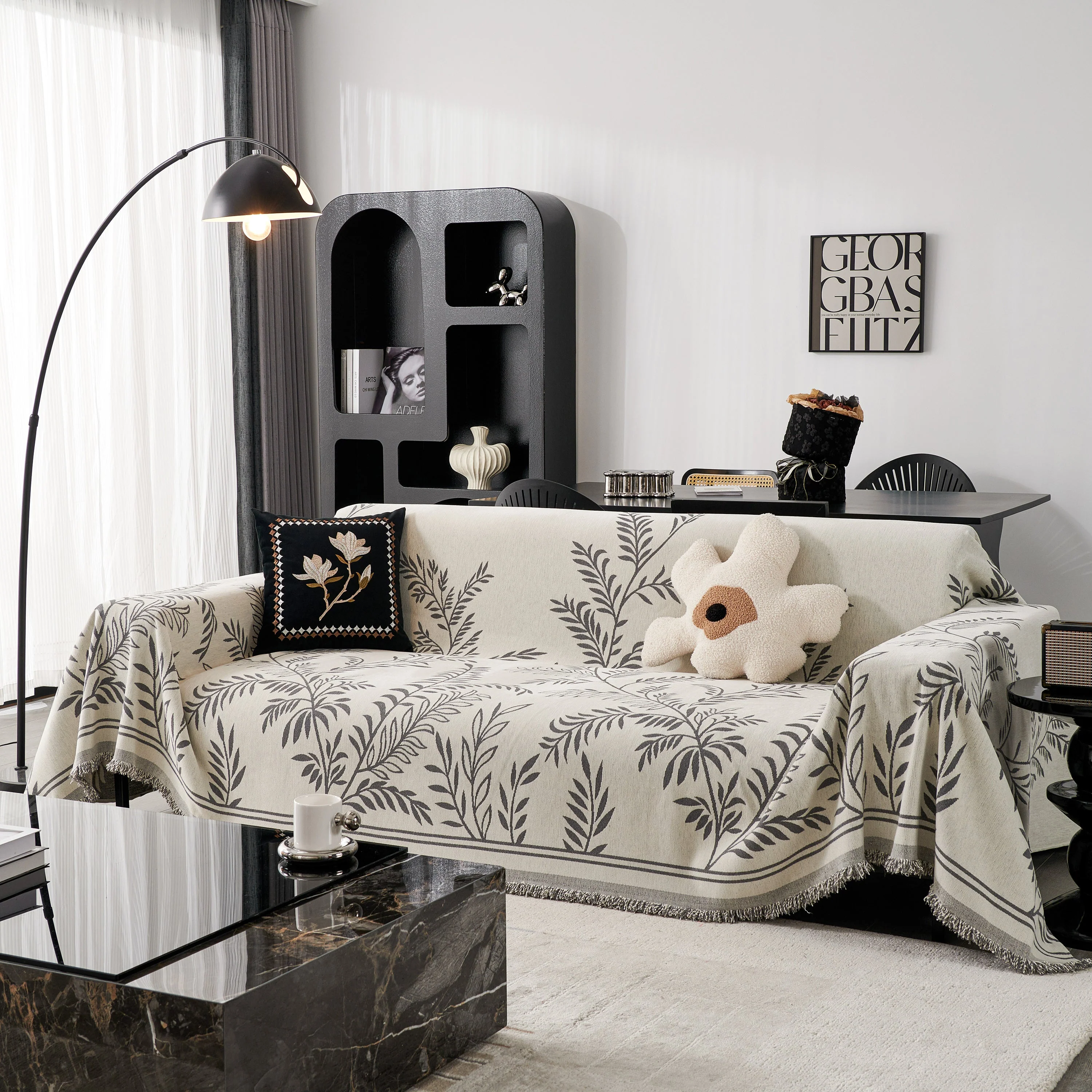Modern Minimalist Chenille Willow Leaf Pattern Couch Cover Blanket, Luxurious Blankets for The Sofa - Image 71