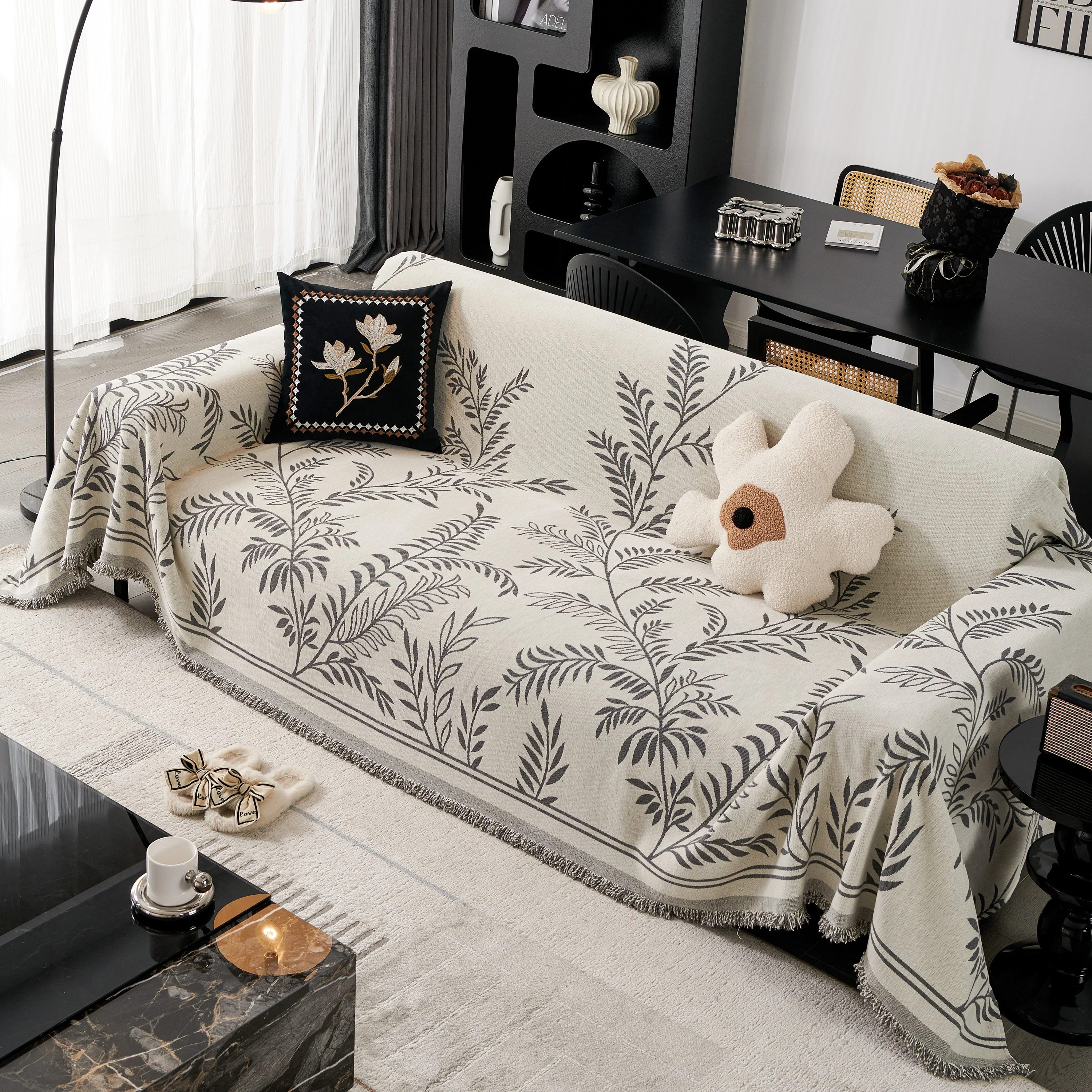 Modern Minimalist Chenille Willow Leaf Pattern Couch Cover Blanket, Luxurious Blankets for The Sofa - Image 72