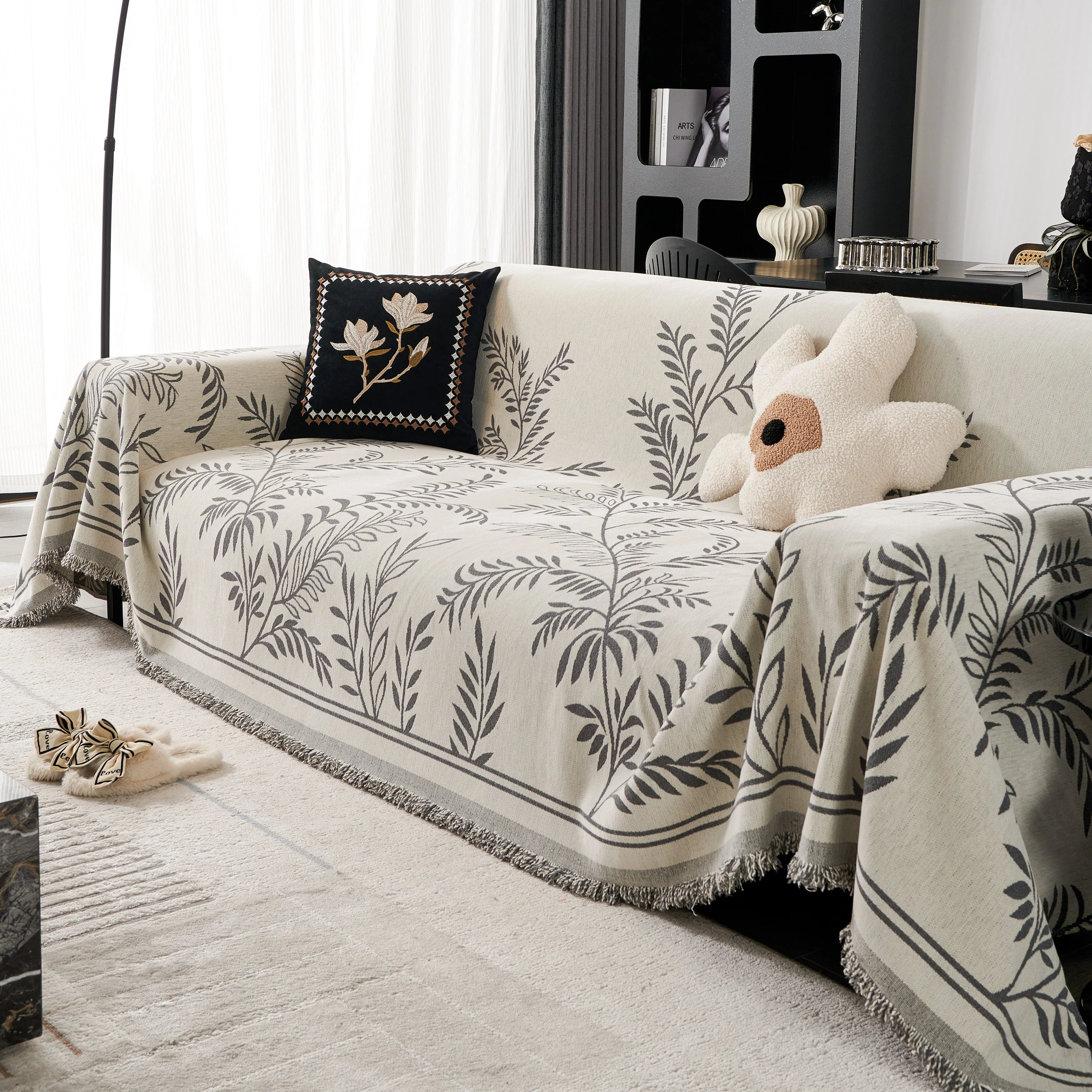 Modern Minimalist Chenille Willow Leaf Pattern Couch Cover Blanket, Luxurious Blankets for The Sofa - Image 74
