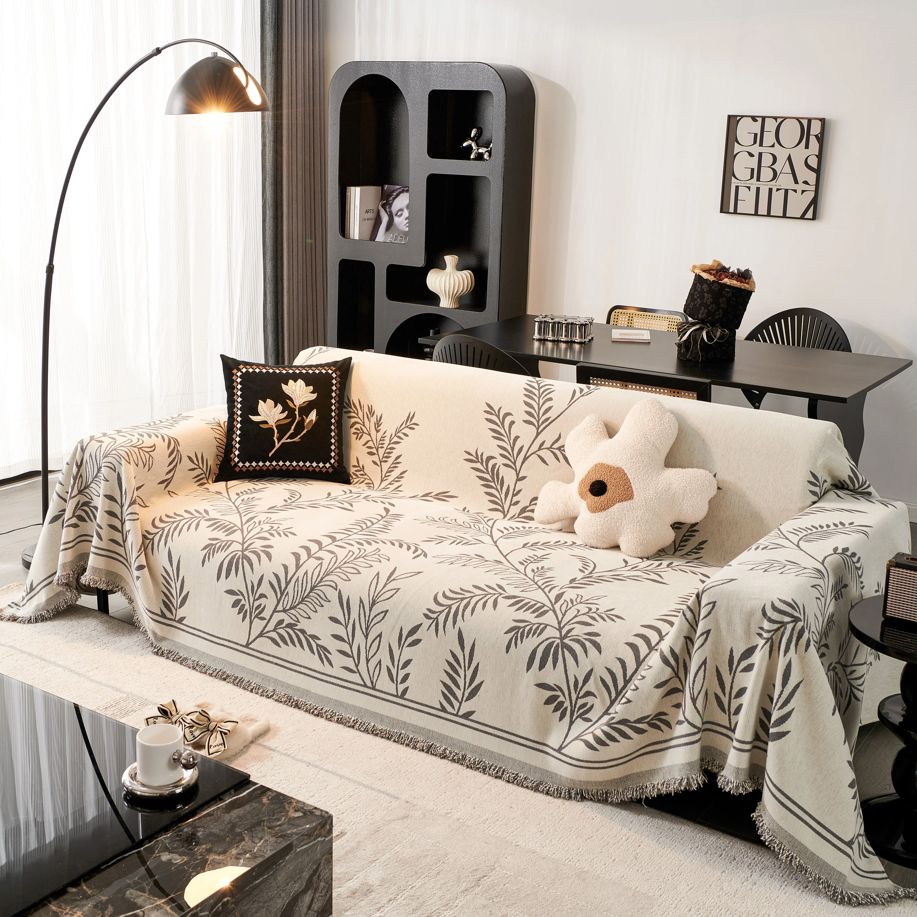 Modern Minimalist Chenille Willow Leaf Pattern Couch Cover Blanket, Luxurious Blankets for The Sofa - Image 75