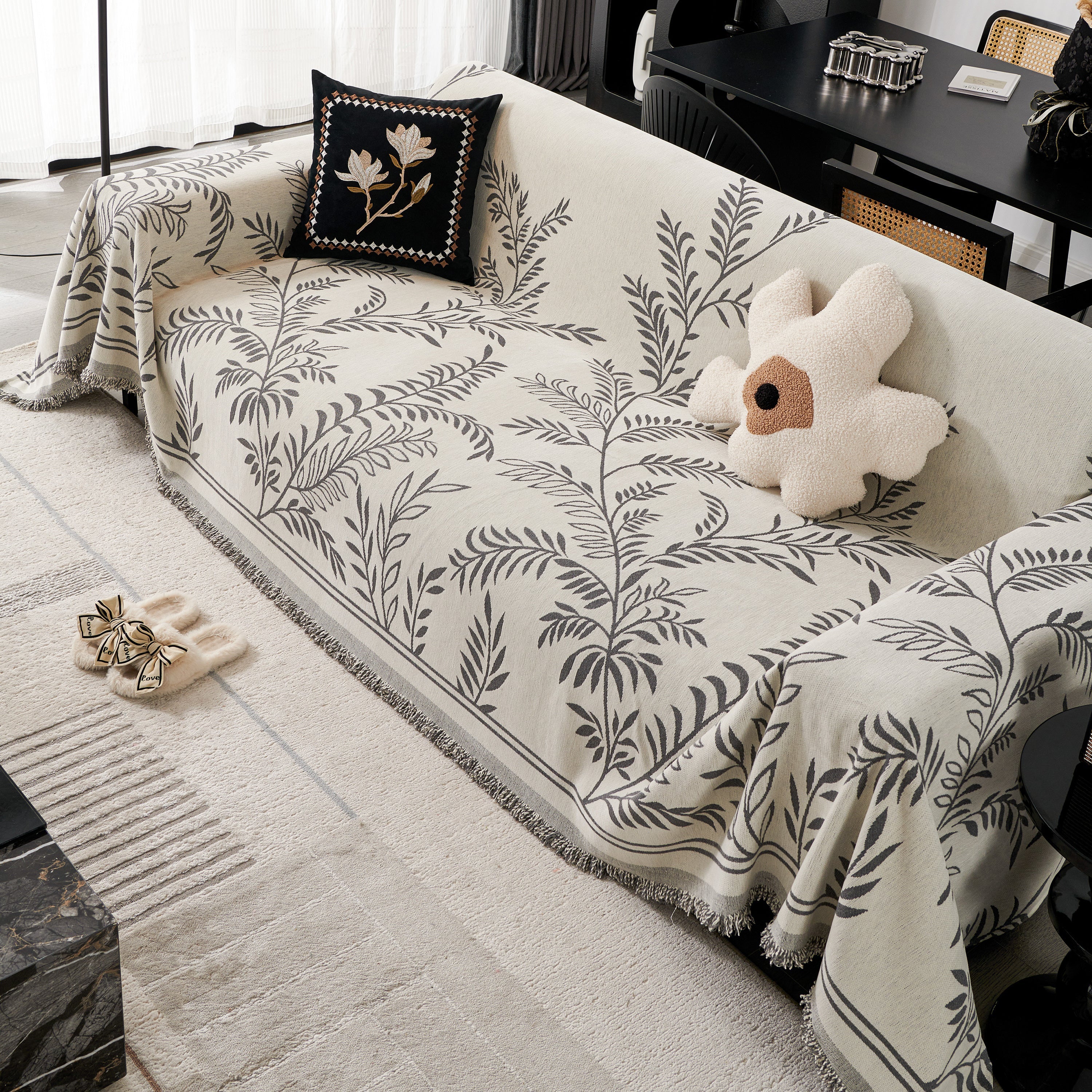 Modern Minimalist Chenille Willow Leaf Pattern Couch Cover Blanket, Luxurious Blankets for The Sofa - Image 76