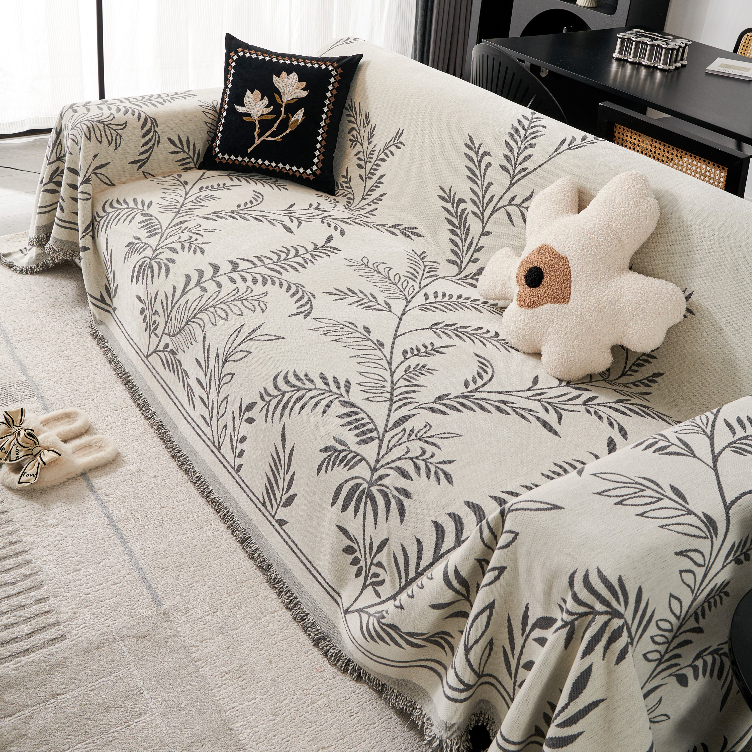 Modern Minimalist Chenille Willow Leaf Pattern Couch Cover Blanket, Luxurious Blankets for The Sofa - Image 77