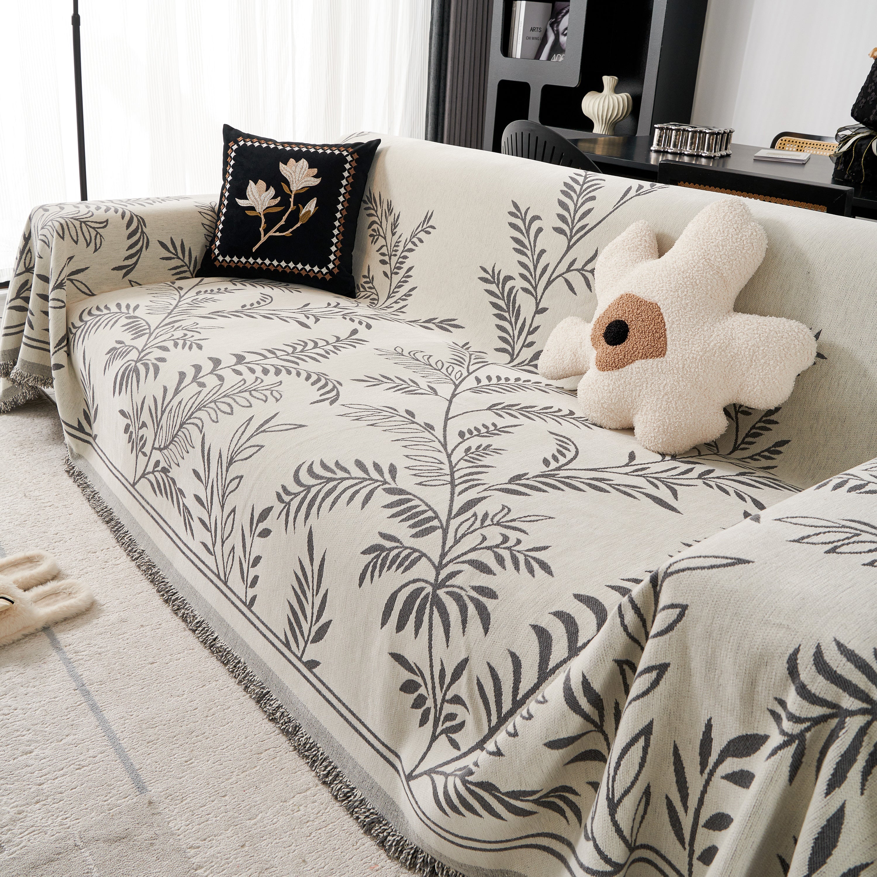 Modern Minimalist Chenille Willow Leaf Pattern Couch Cover Blanket, Luxurious Blankets for The Sofa - Image 78