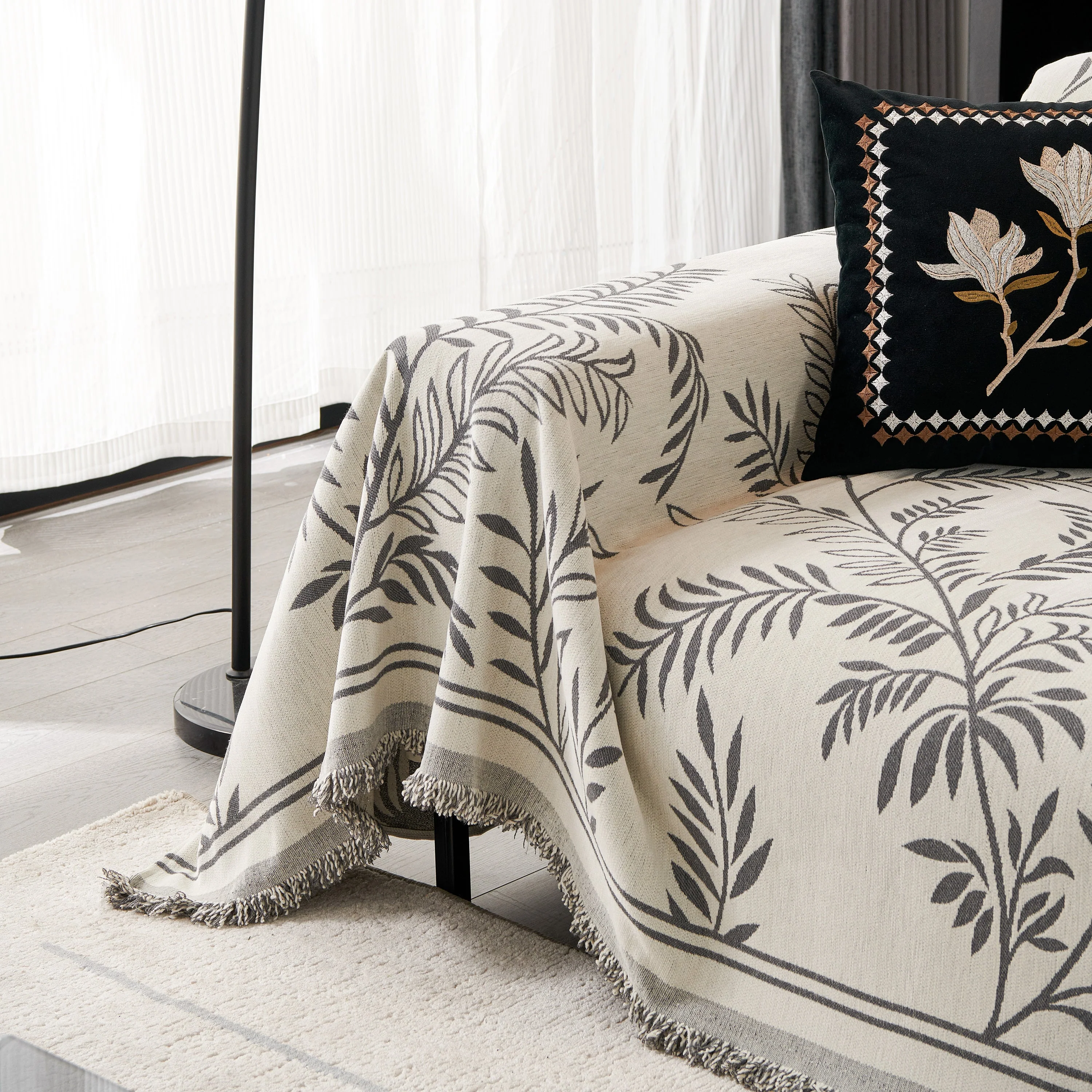 Modern Minimalist Chenille Willow Leaf Pattern Couch Cover Blanket, Luxurious Blankets for The Sofa - Image 79