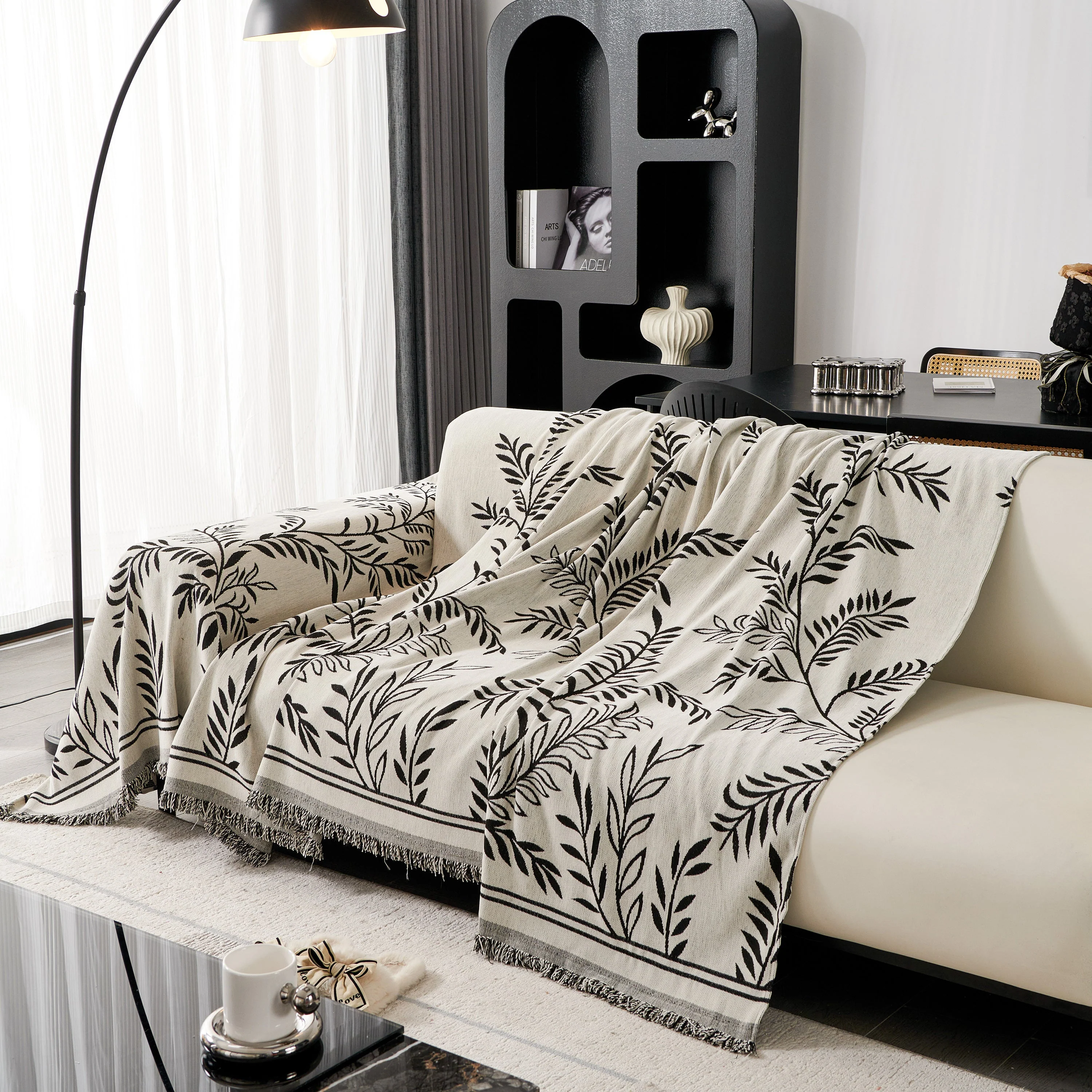 Modern Minimalist Chenille Willow Leaf Pattern Couch Cover Blanket, Luxurious Blankets for The Sofa - Image 8