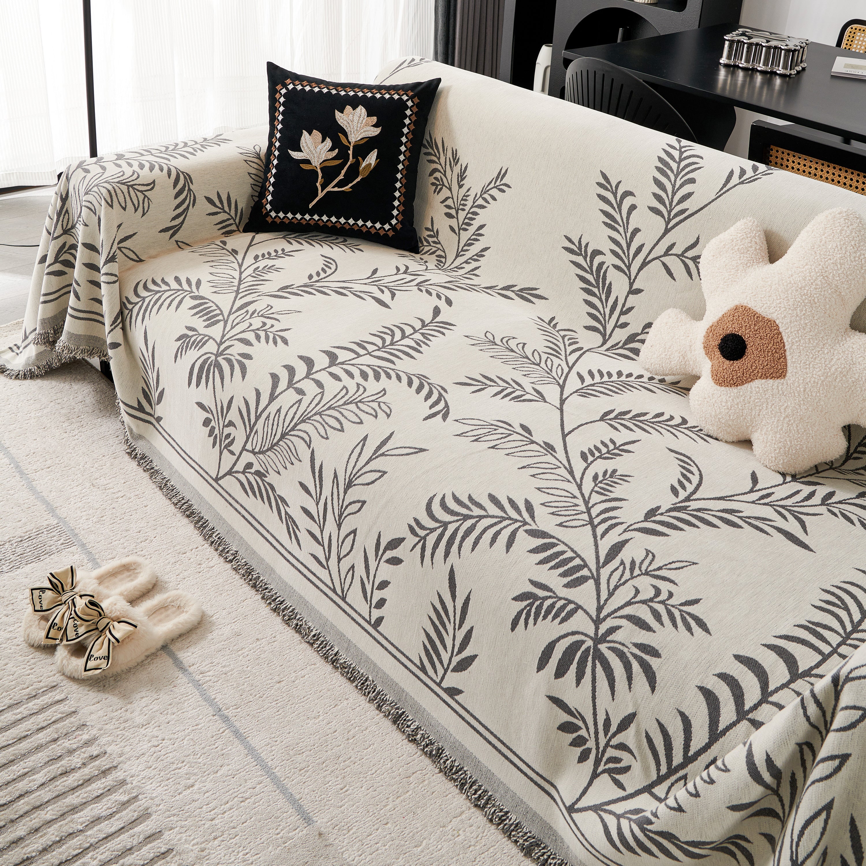Modern Minimalist Chenille Willow Leaf Pattern Couch Cover Blanket, Luxurious Blankets for The Sofa - Image 80