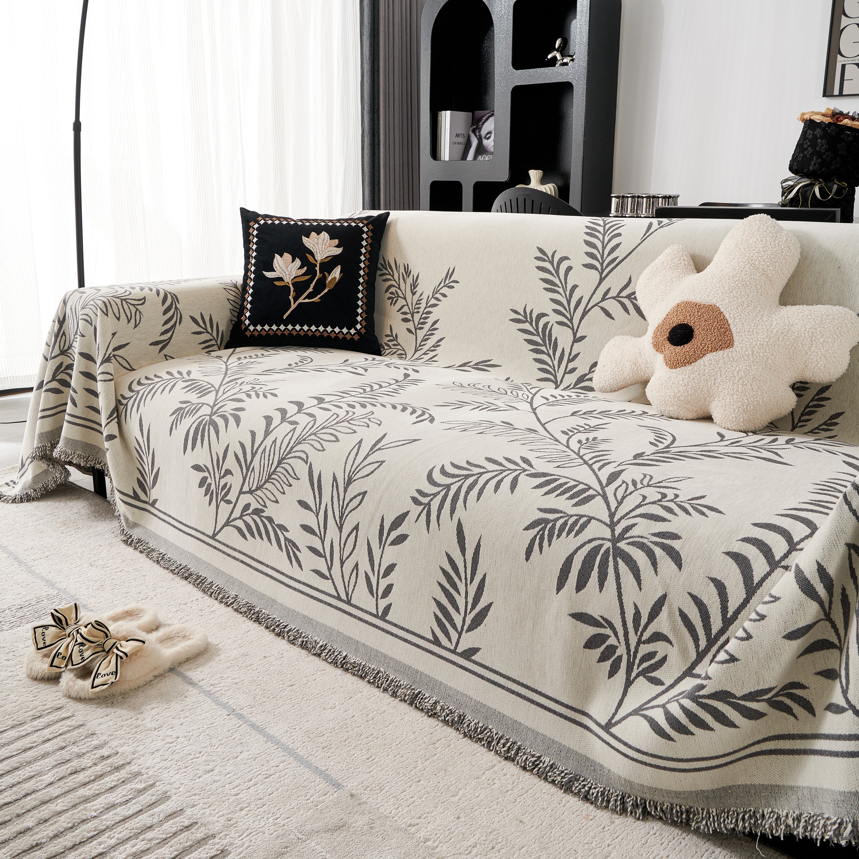 Modern Minimalist Chenille Willow Leaf Pattern Couch Cover Blanket, Luxurious Blankets for The Sofa - Image 81