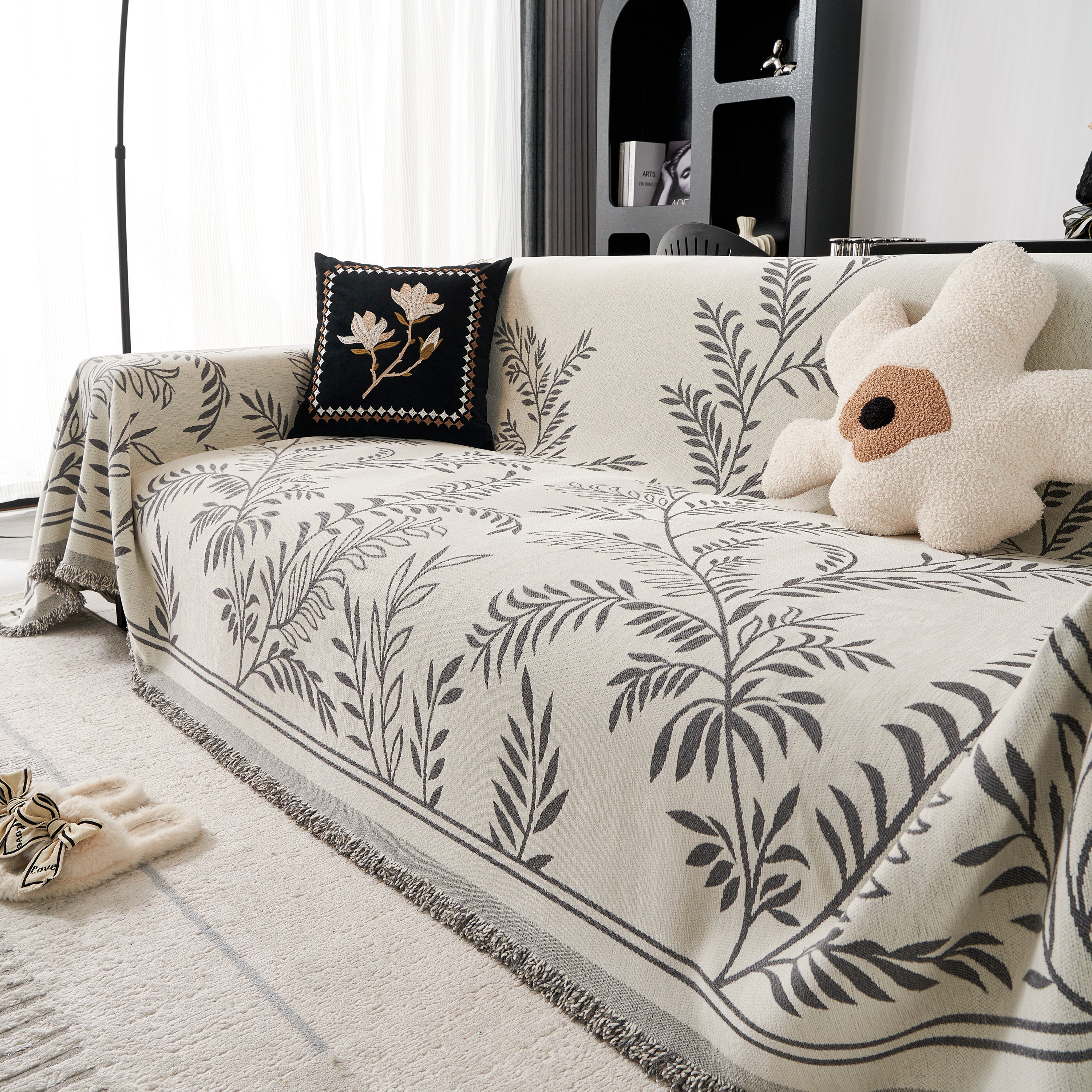 Modern Minimalist Chenille Willow Leaf Pattern Couch Cover Blanket, Luxurious Blankets for The Sofa - Image 82