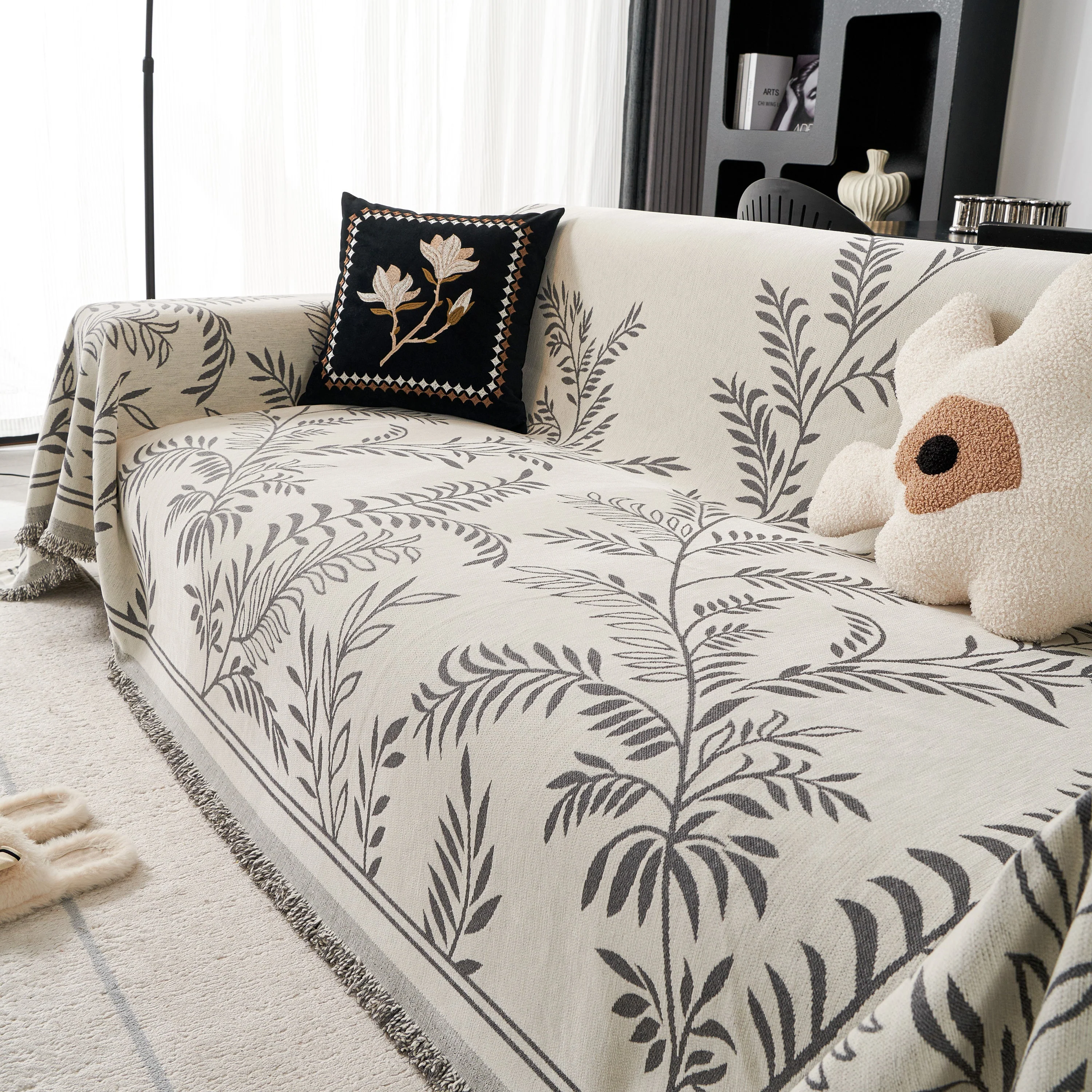 Modern Minimalist Chenille Willow Leaf Pattern Couch Cover Blanket, Luxurious Blankets for The Sofa - Image 83