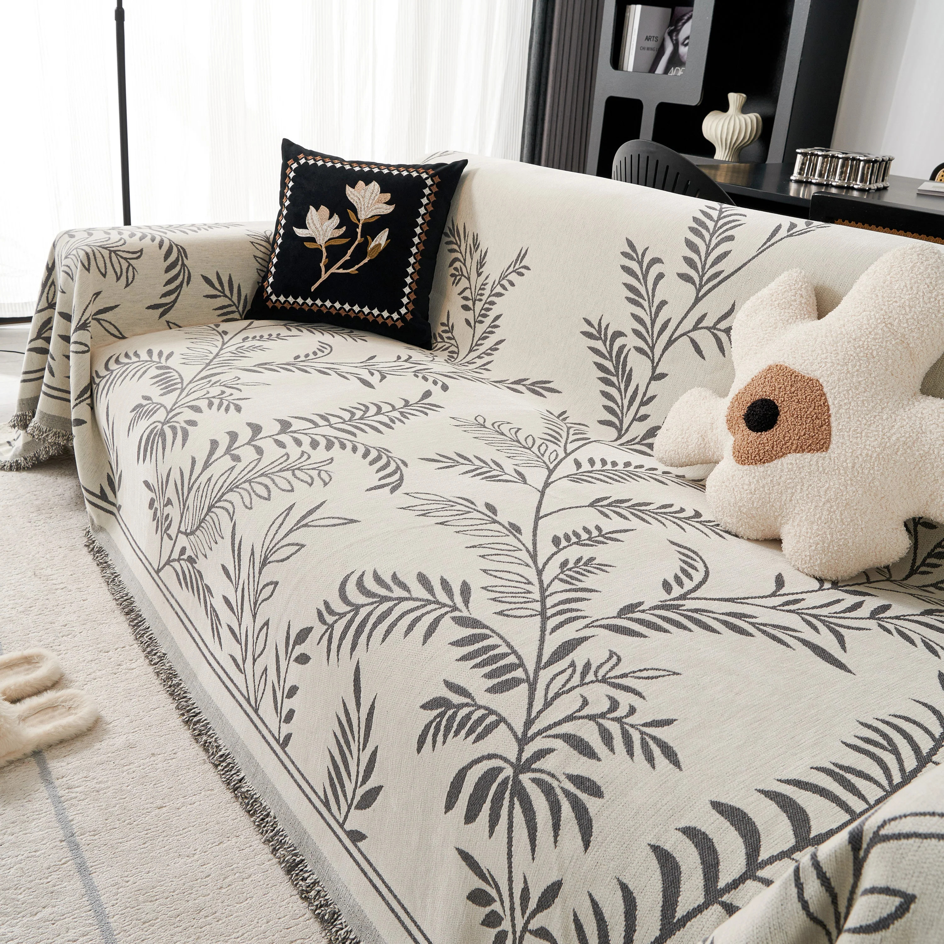 Modern Minimalist Chenille Willow Leaf Pattern Couch Cover Blanket, Luxurious Blankets for The Sofa - Image 84