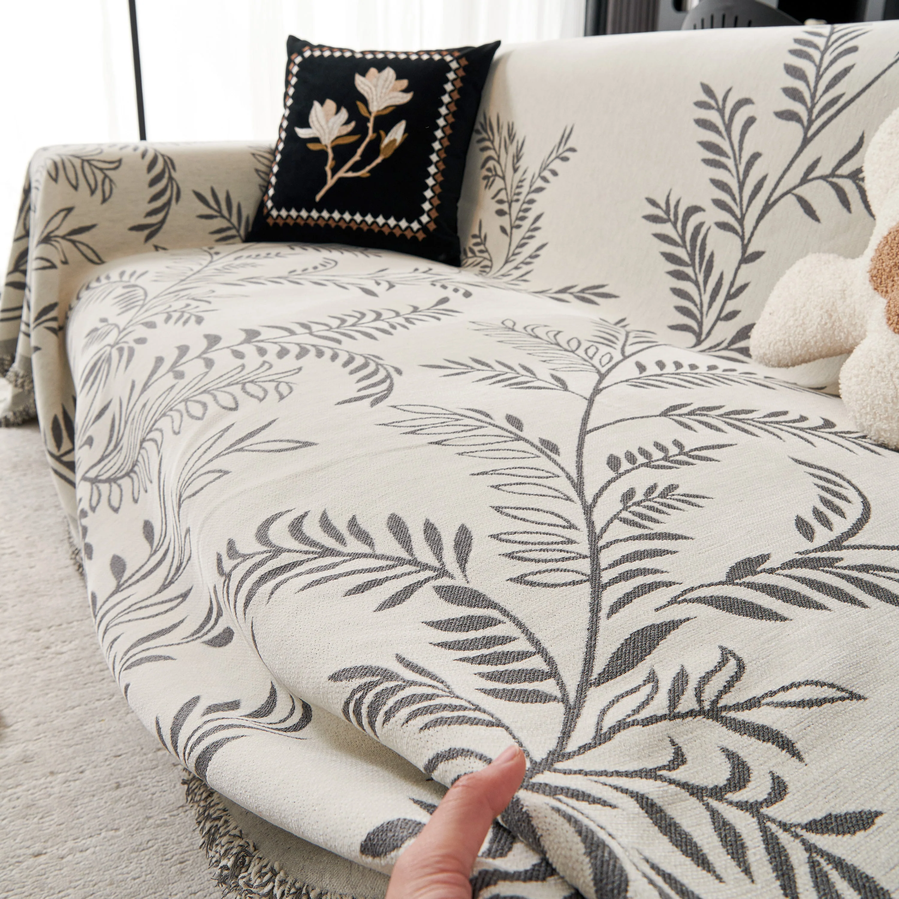 Modern Minimalist Chenille Willow Leaf Pattern Couch Cover Blanket, Luxurious Blankets for The Sofa - Image 85