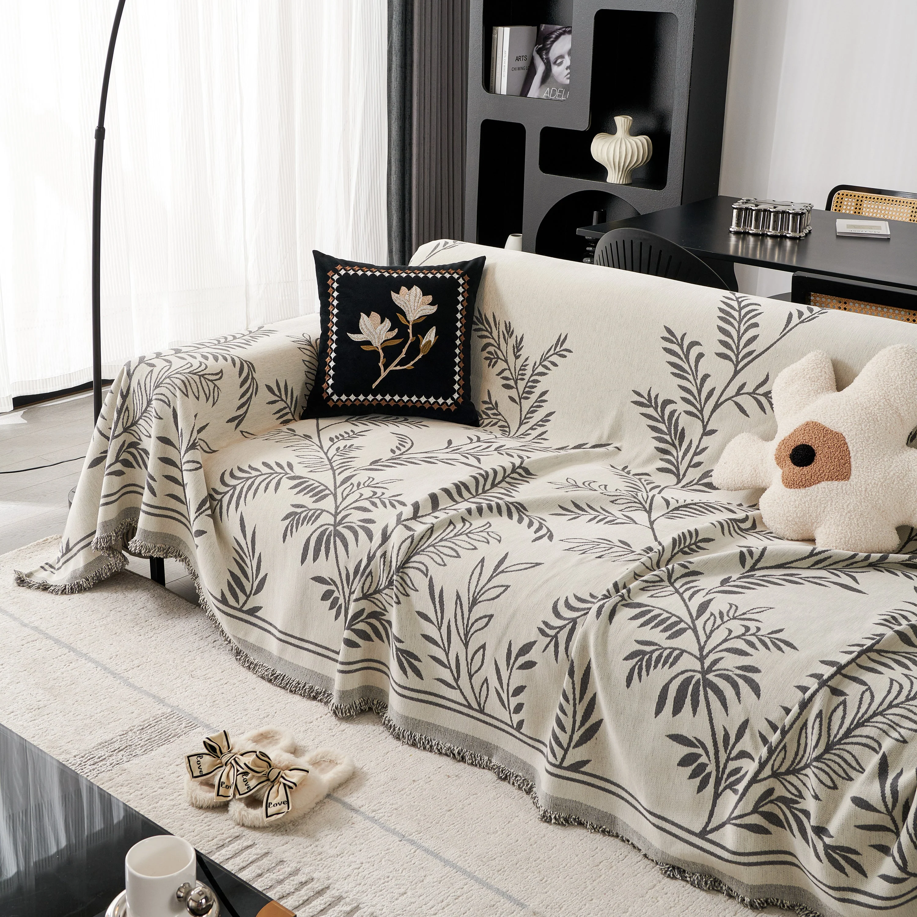 Modern Minimalist Chenille Willow Leaf Pattern Couch Cover Blanket, Luxurious Blankets for The Sofa - Image 86