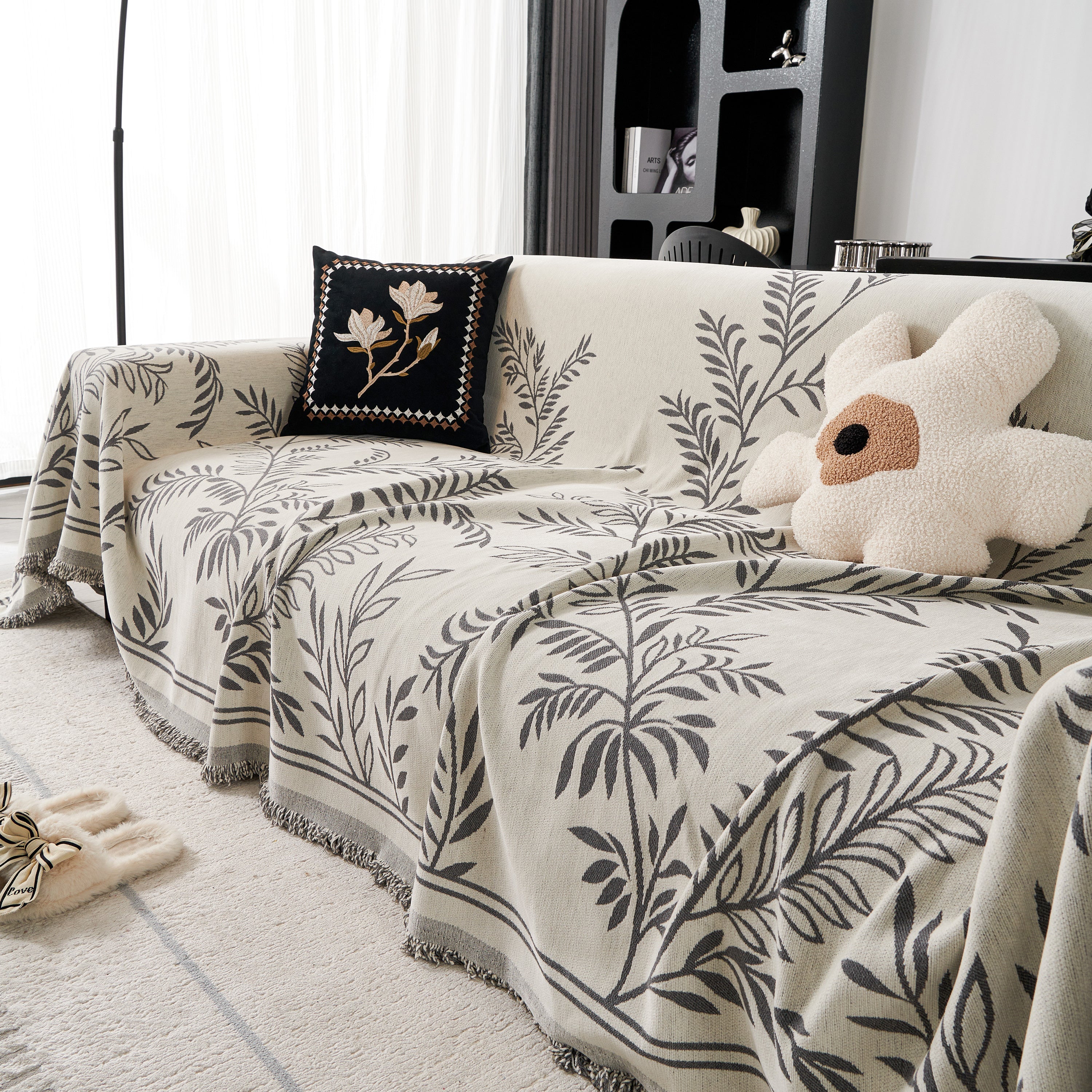 Modern Minimalist Chenille Willow Leaf Pattern Couch Cover Blanket, Luxurious Blankets for The Sofa - Image 87