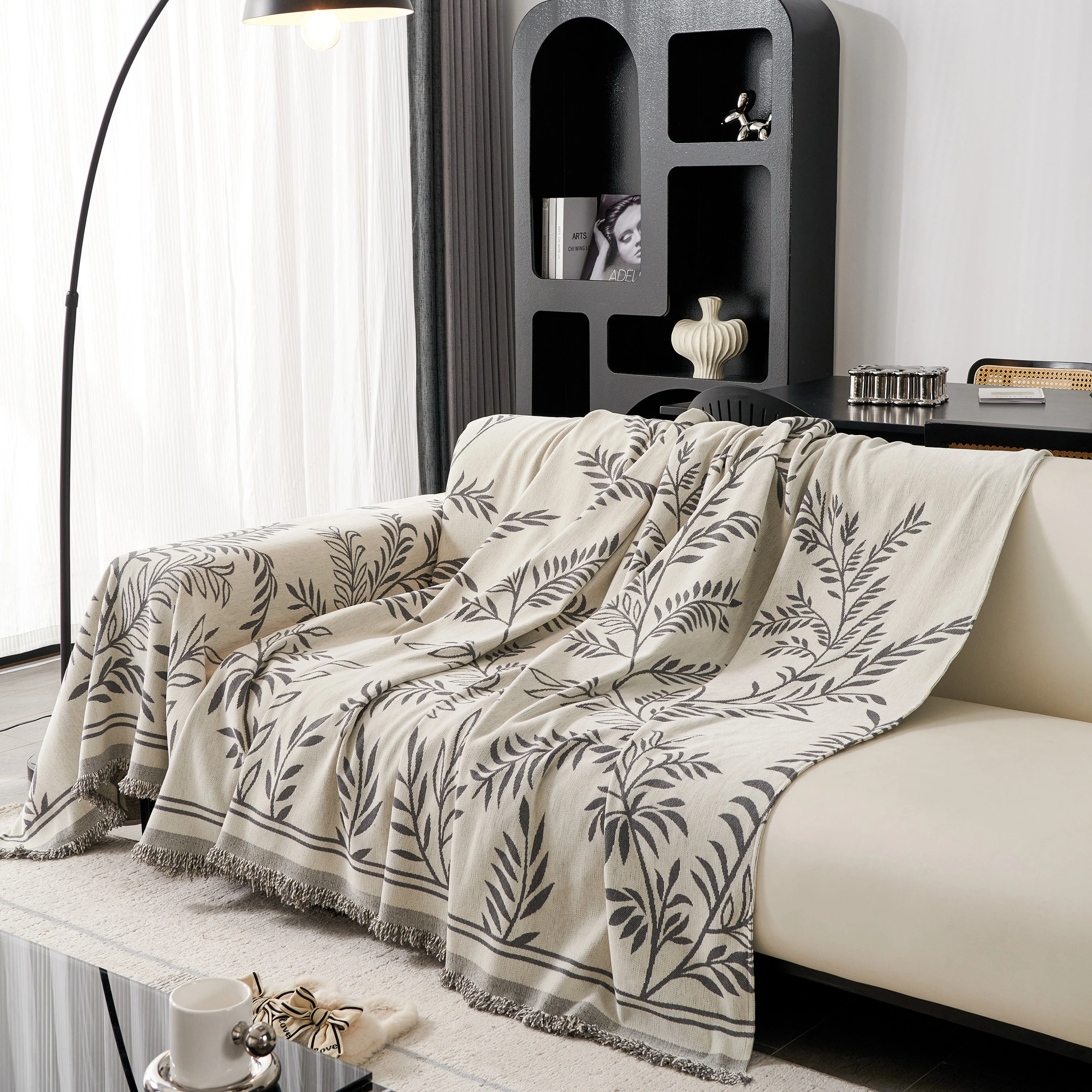 Modern Minimalist Chenille Willow Leaf Pattern Couch Cover Blanket, Luxurious Blankets for The Sofa - Image 90