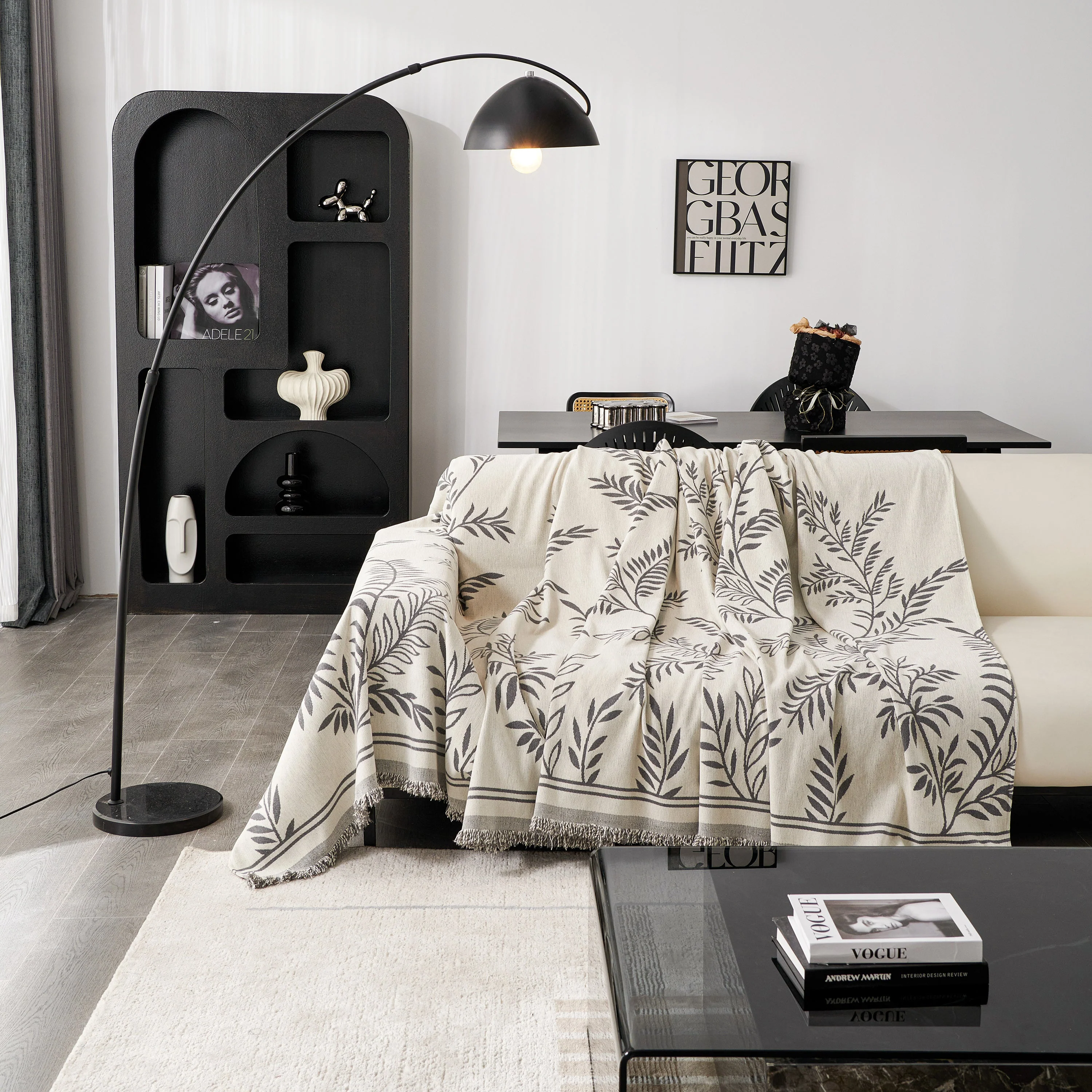 Modern Minimalist Chenille Willow Leaf Pattern Couch Cover Blanket, Luxurious Blankets for The Sofa - Image 91