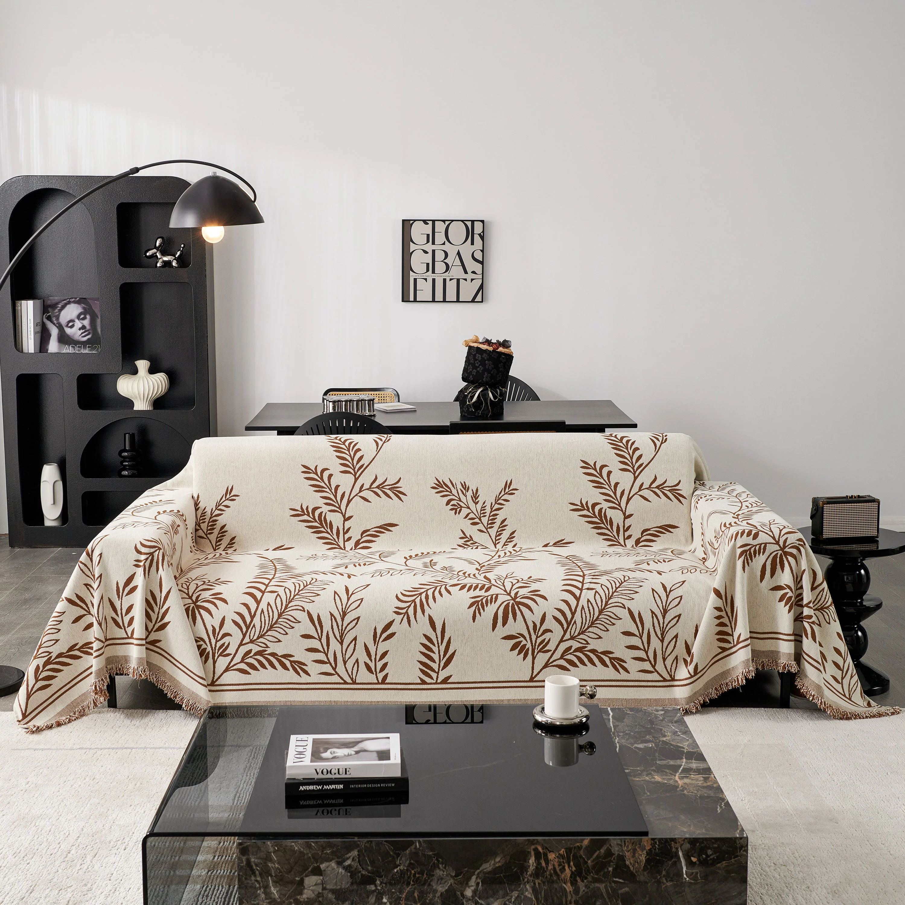 Modern Minimalist Chenille Willow Leaf Pattern Couch Cover Blanket, Luxurious Blankets for The Sofa - Image 98