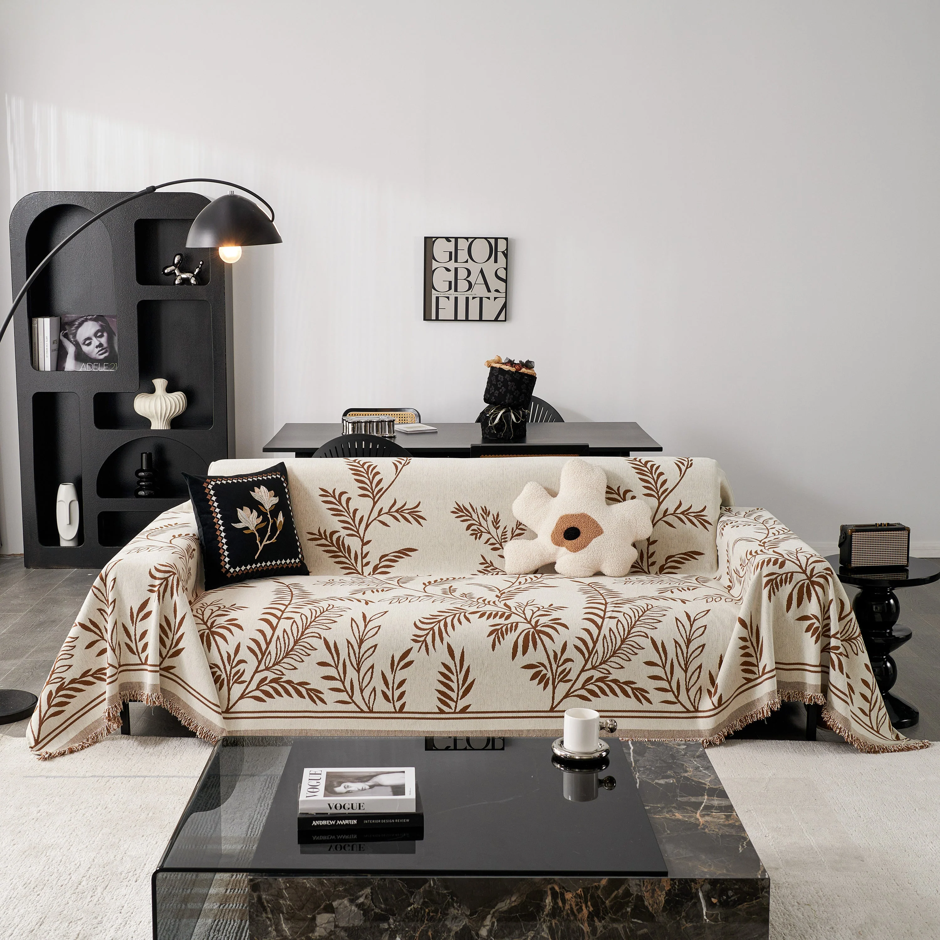 Modern Minimalist Chenille Willow Leaf Pattern Couch Cover Blanket, Luxurious Blankets for The Sofa - Image 99