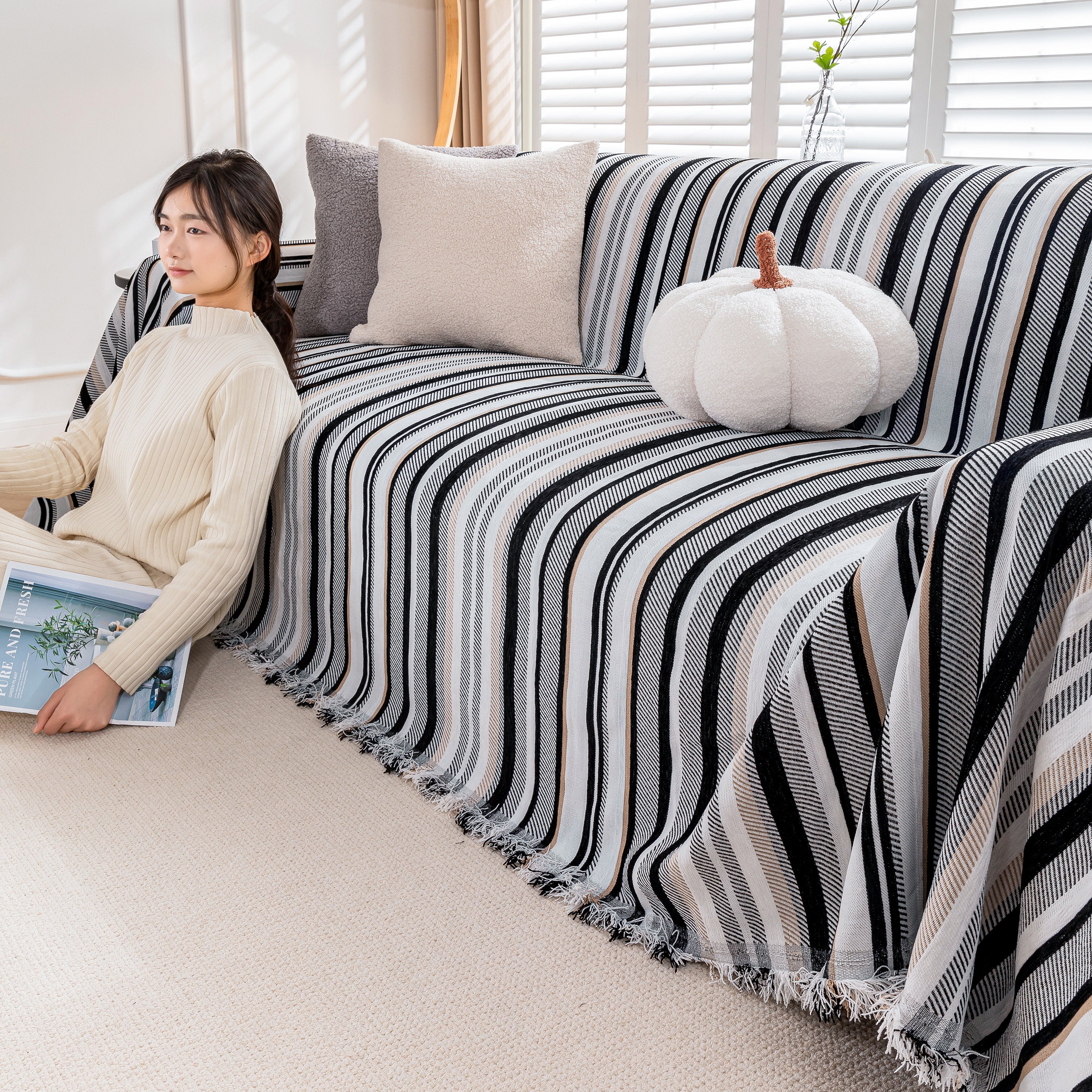 Modern Minimalist Sofa Throw Cover Cotton Knit Throws for Couch Scratch Proof Couch Cover - Image 35