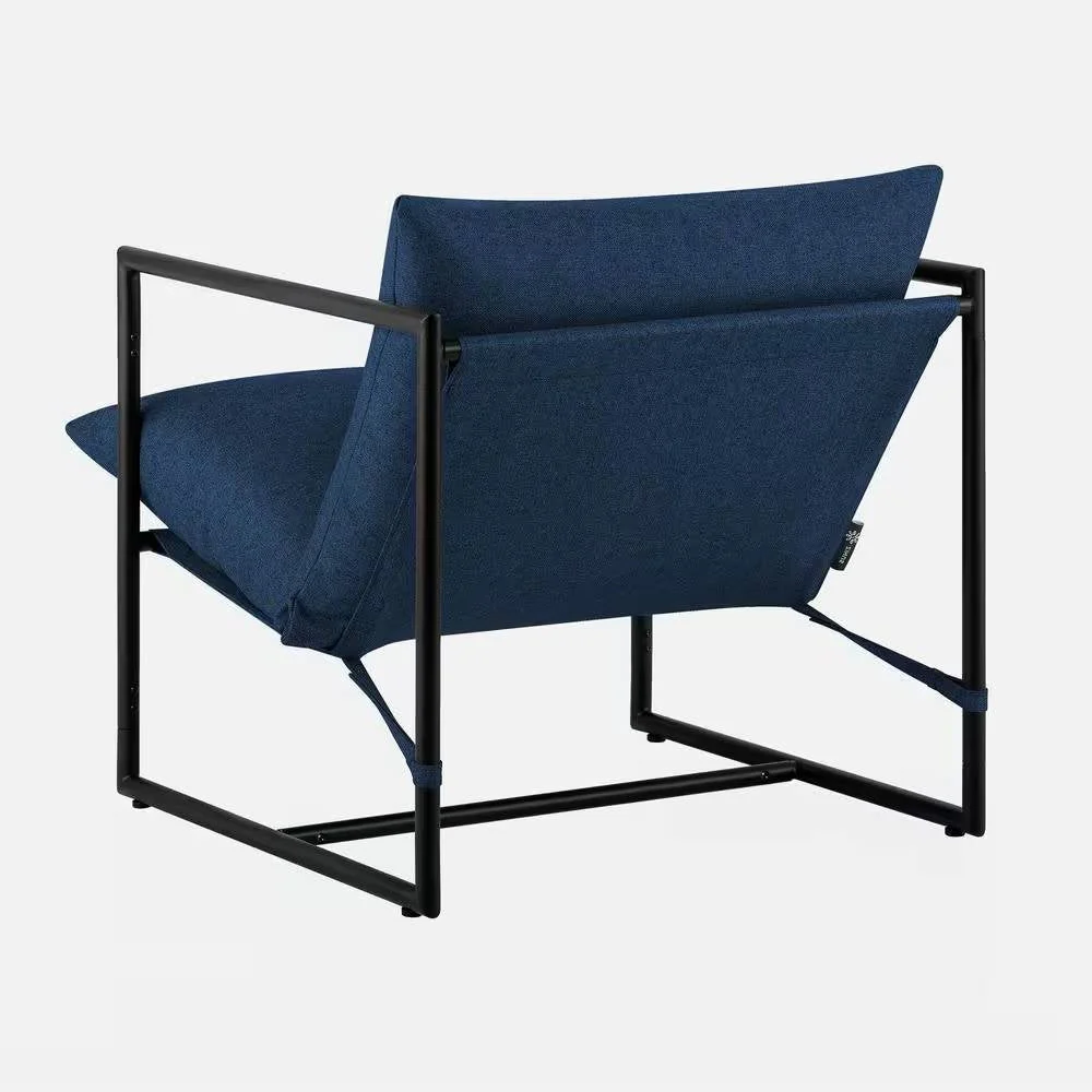 Modern Navy Blue Upholstered Accent Chair with Metal Frame - Image 3