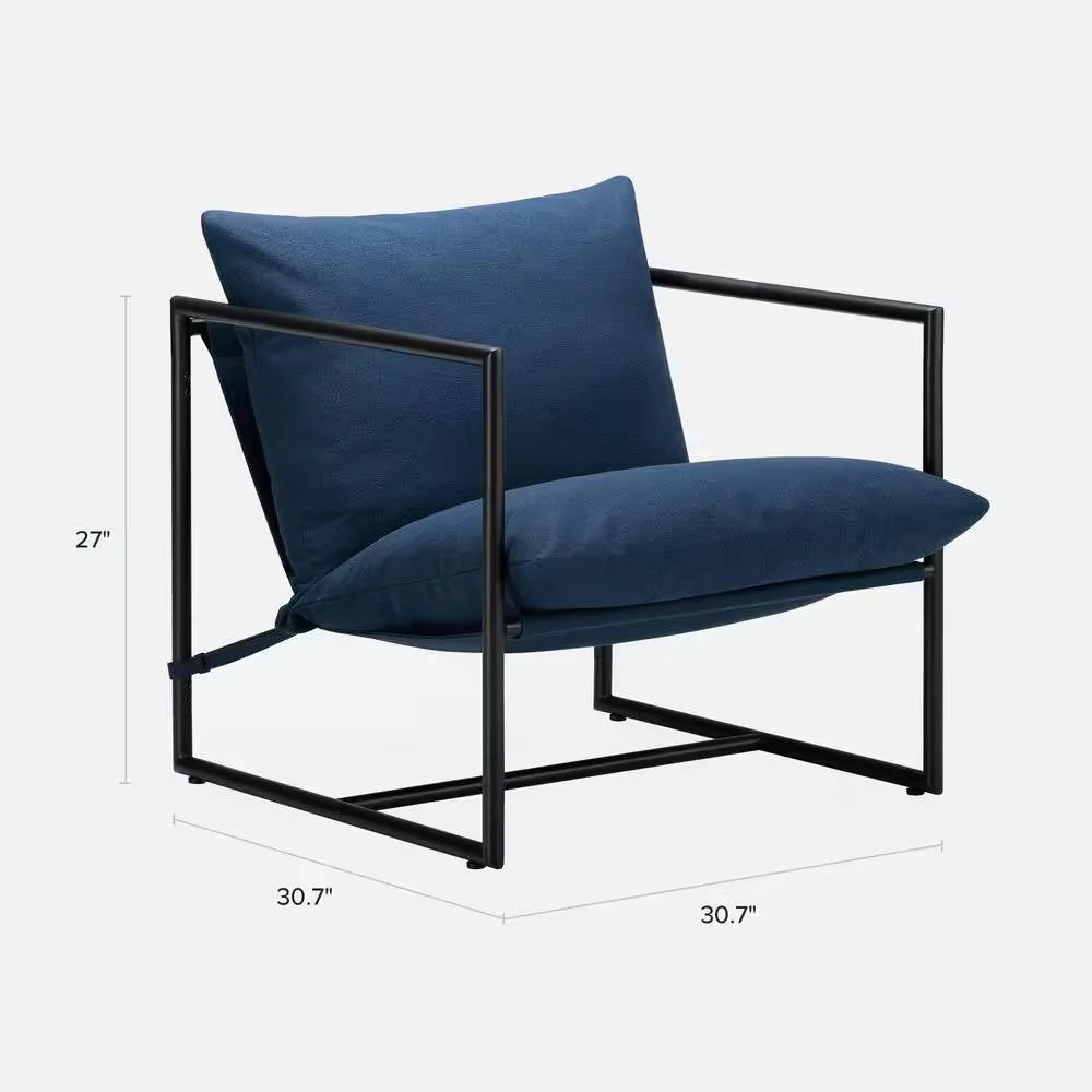 Modern Navy Blue Upholstered Accent Chair with Metal Frame - Image 5