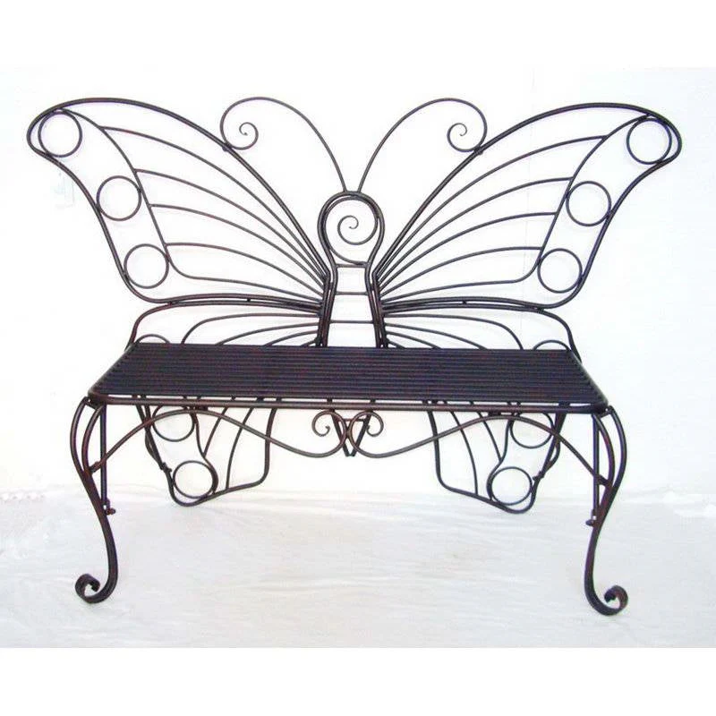 Modern Outdoor Butterfly Garden Bench in Black Metal Finish - Image 2